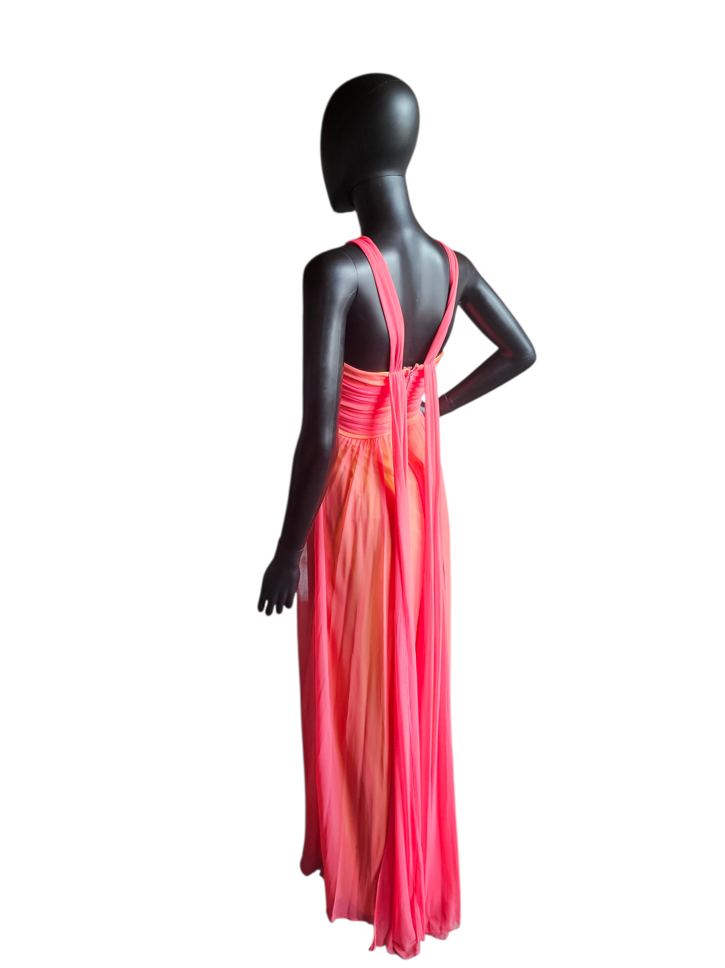 Coral/Yellow Crystal Halter Prom Dress