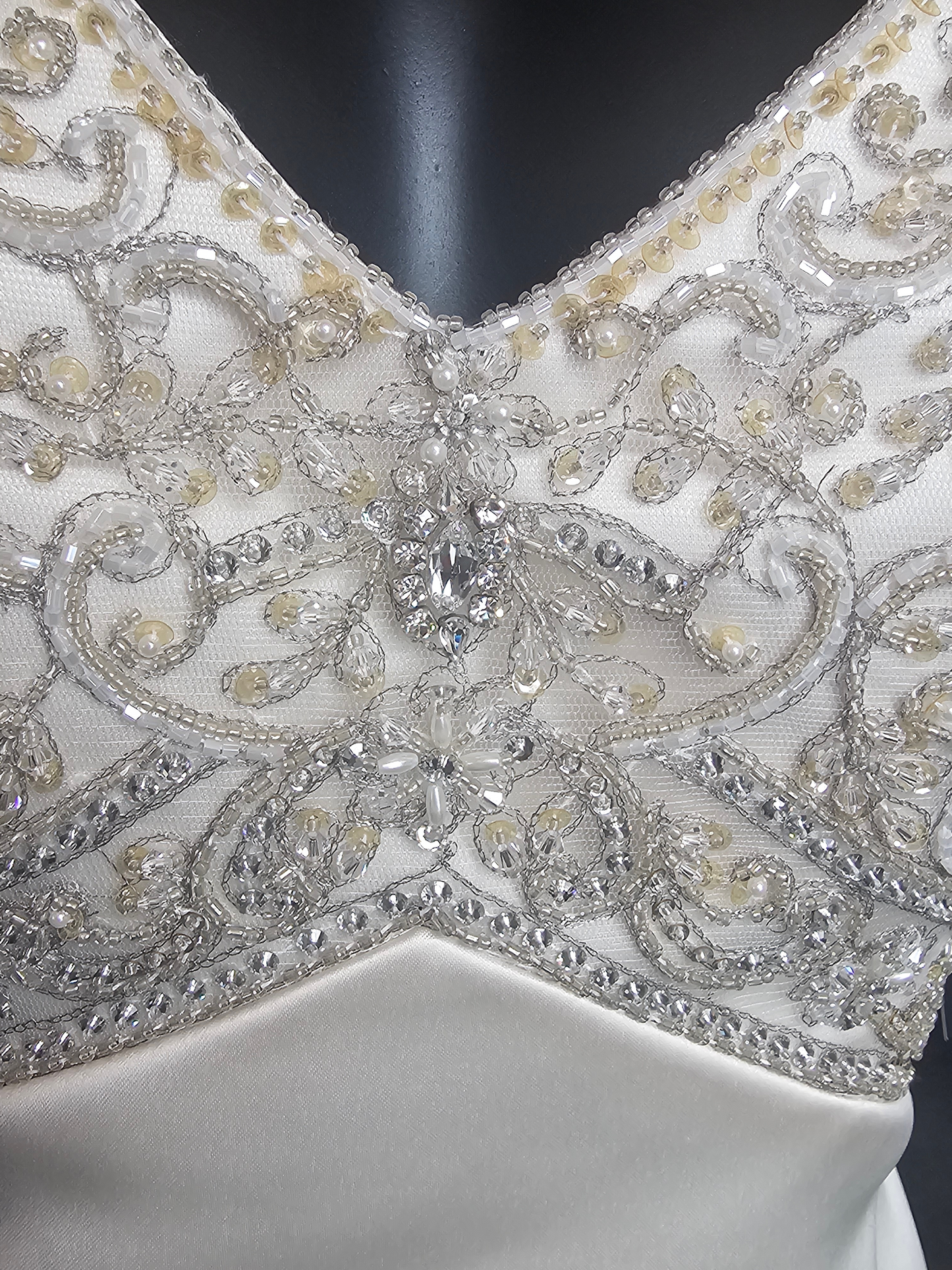 Champagne Empire Satin V-Neck Wedding Gown - Casablanca