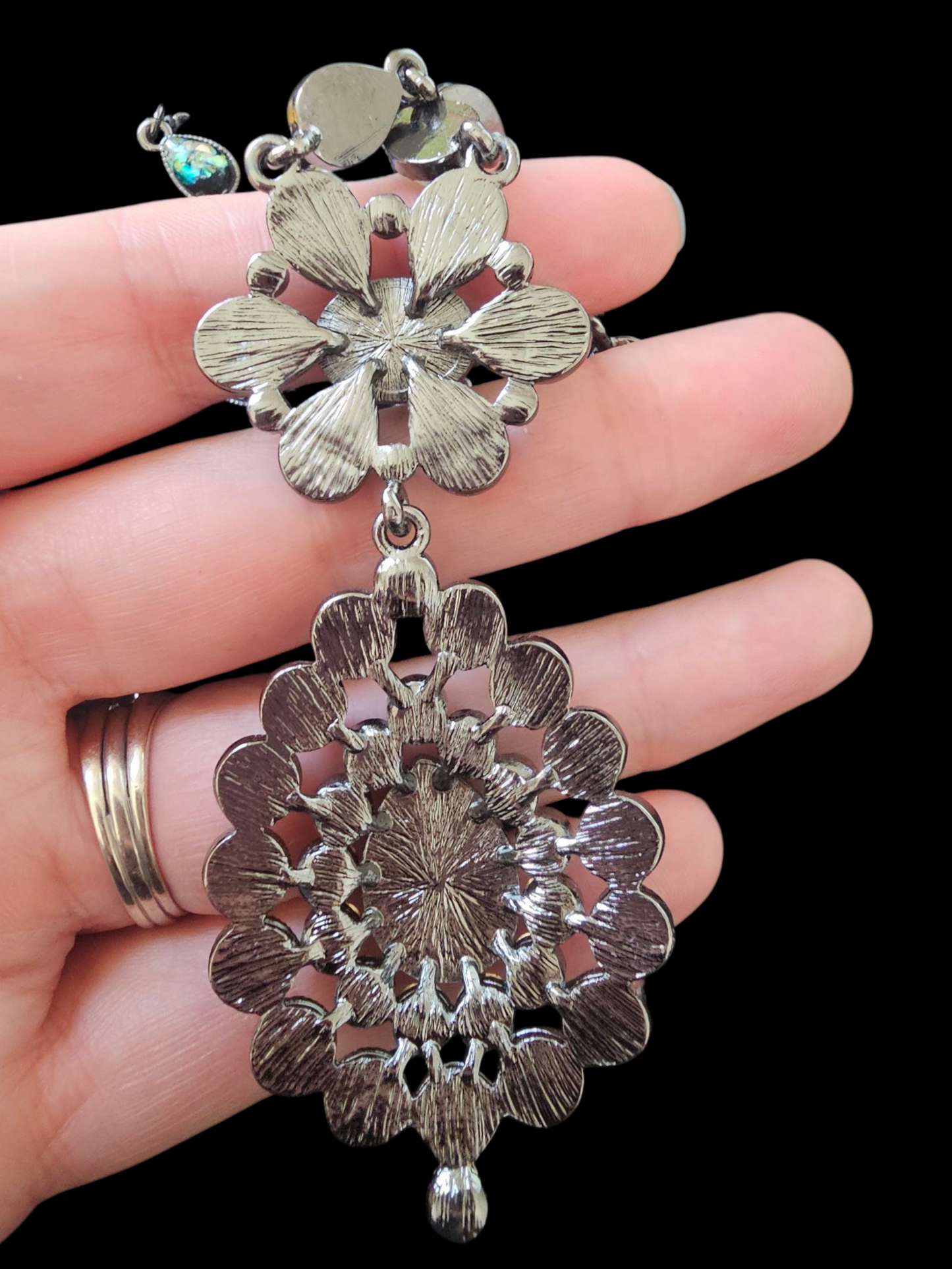 Burnished Silver Blue/Green Resin Necklace/Earring Set