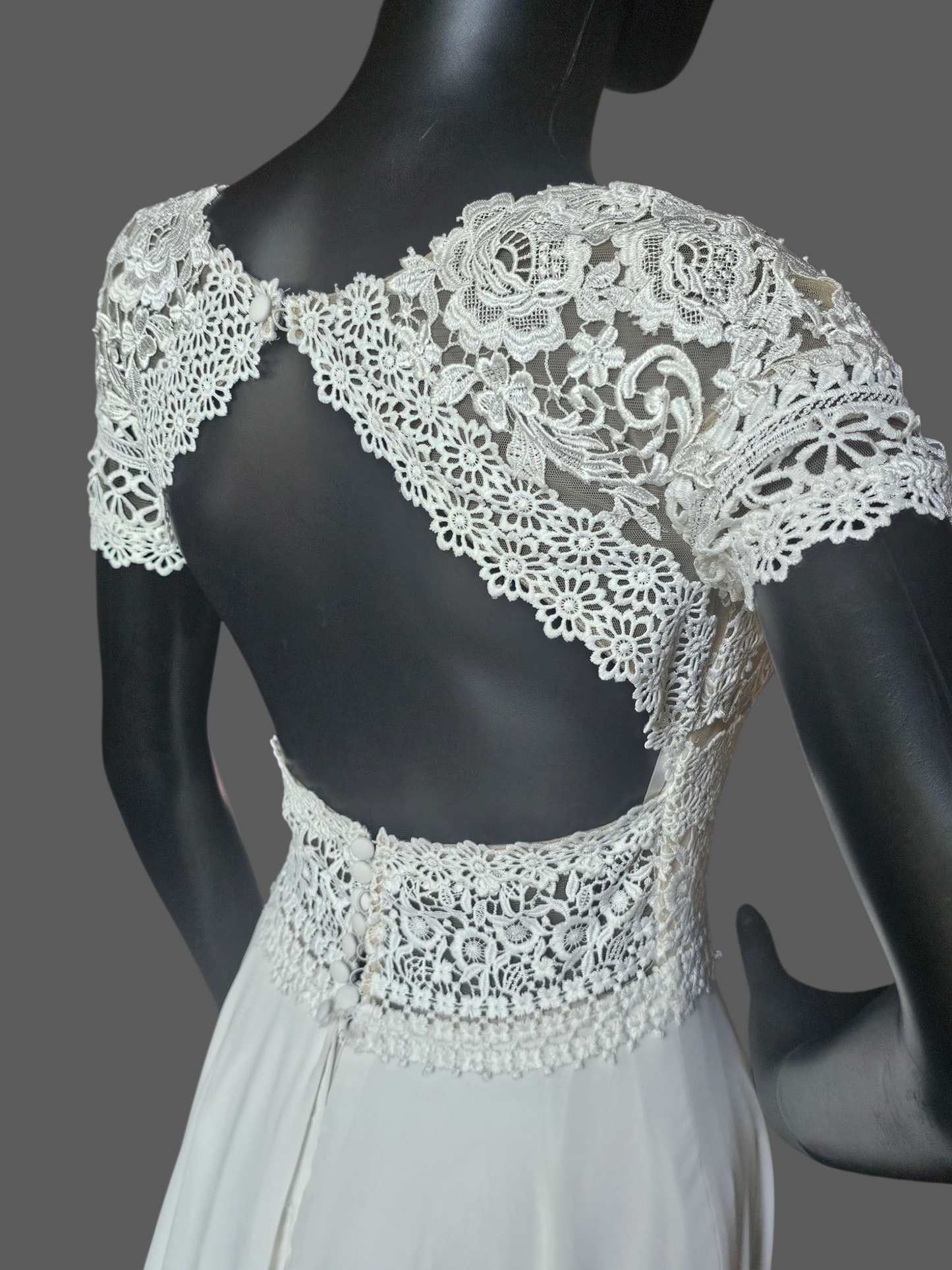 Ivory Cap Sleeve Illusion Bodice Wedding Dress - Lillan West