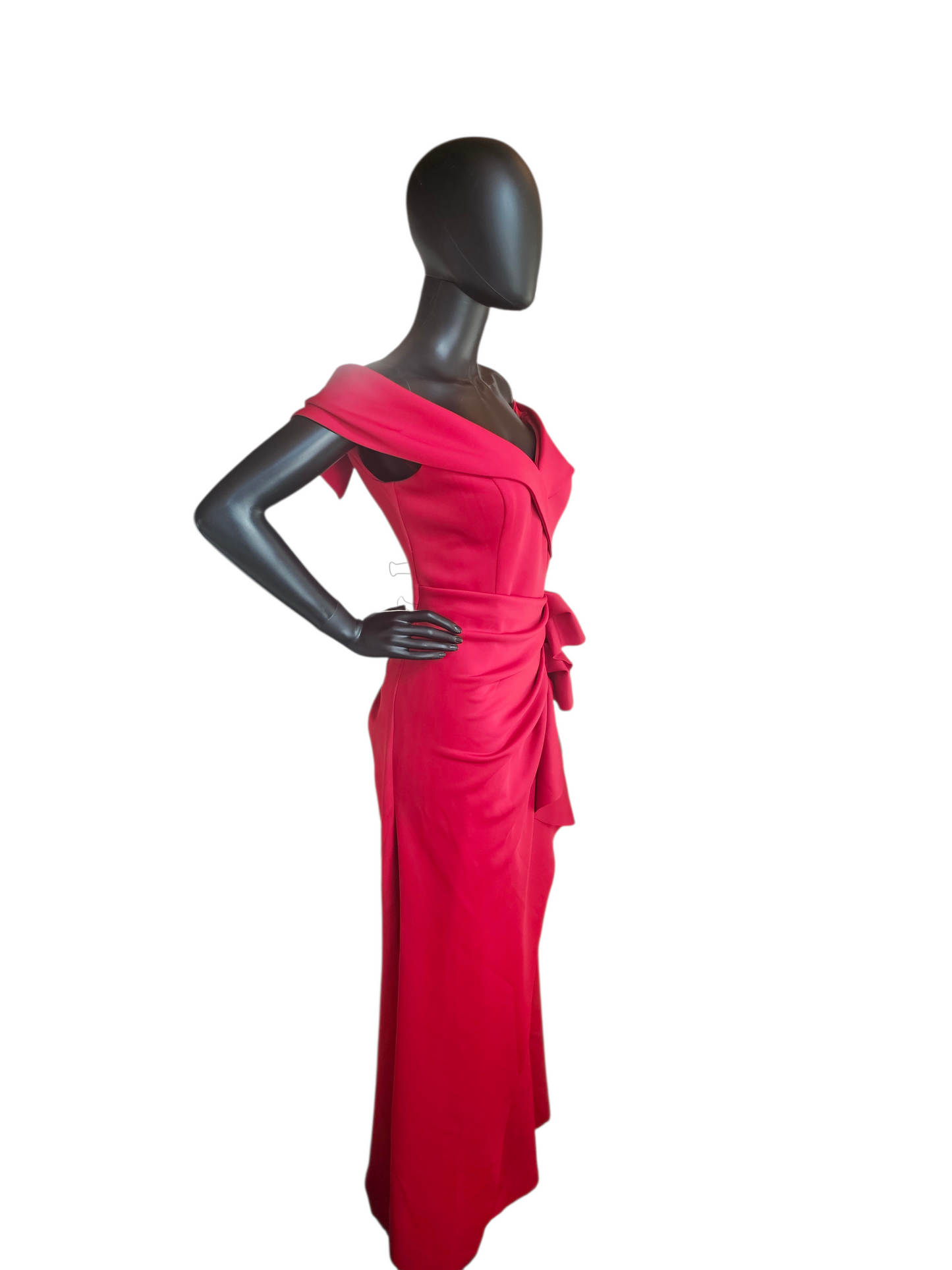 Red Neoprene Off Shoulder Fit/Flare Formal Gown NWT -  Xscape