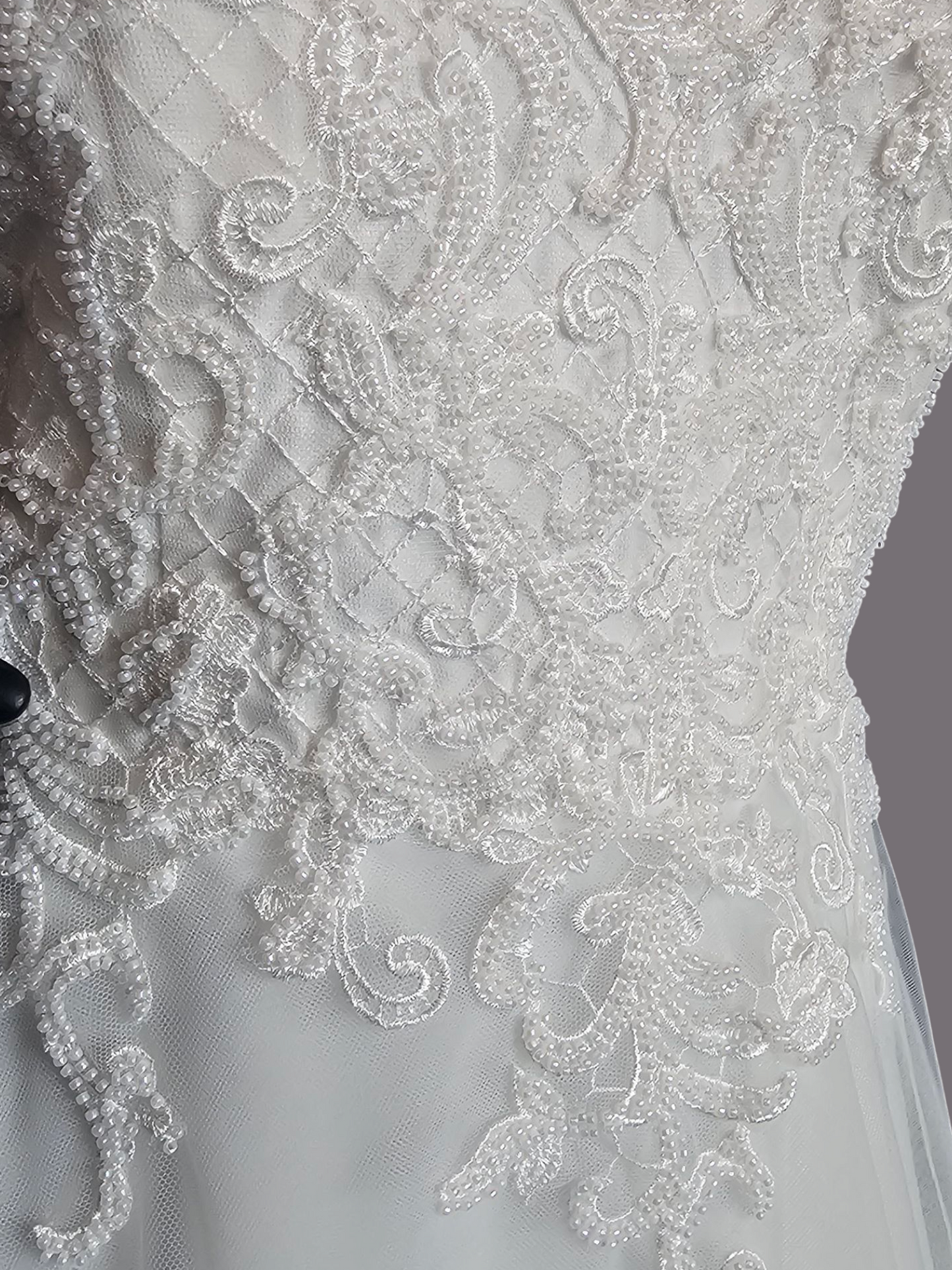 Ivory V-Neck Illusion Cap Sleeve A-Line Wedding Gown - Evelyn Bridal