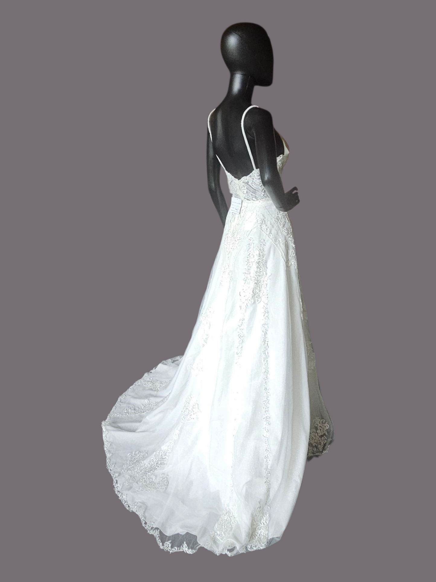 Sparkle A-Line Plunge Spaghetti Strap Wedding Gown - Oleg Cassini