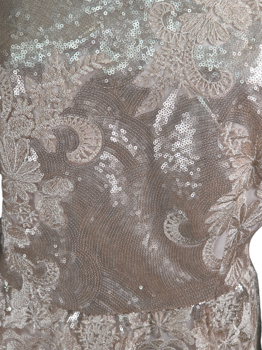 Blush Peplum Drop Waist Floral Sequin Cap Sleeve - Adrianna Papell