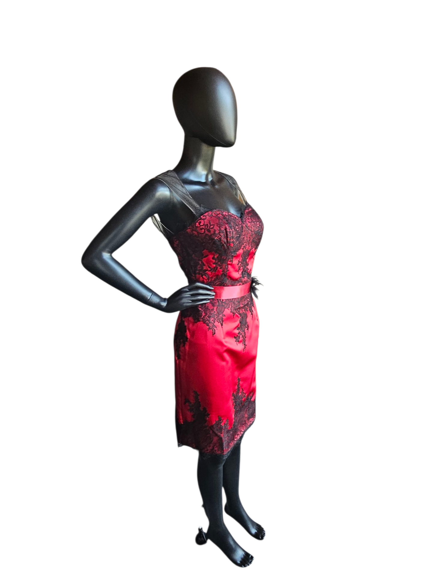 Red Satin/Black Lace Party/Cocktail Dress NWOT - Da Vinci