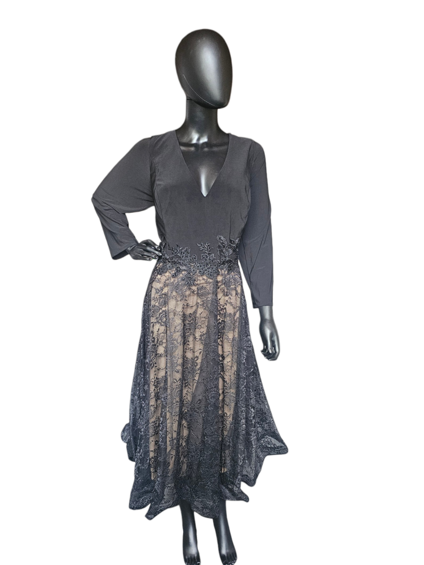 Black V-Neck 3/4 Sleeve Cocktail - Mac Duggal