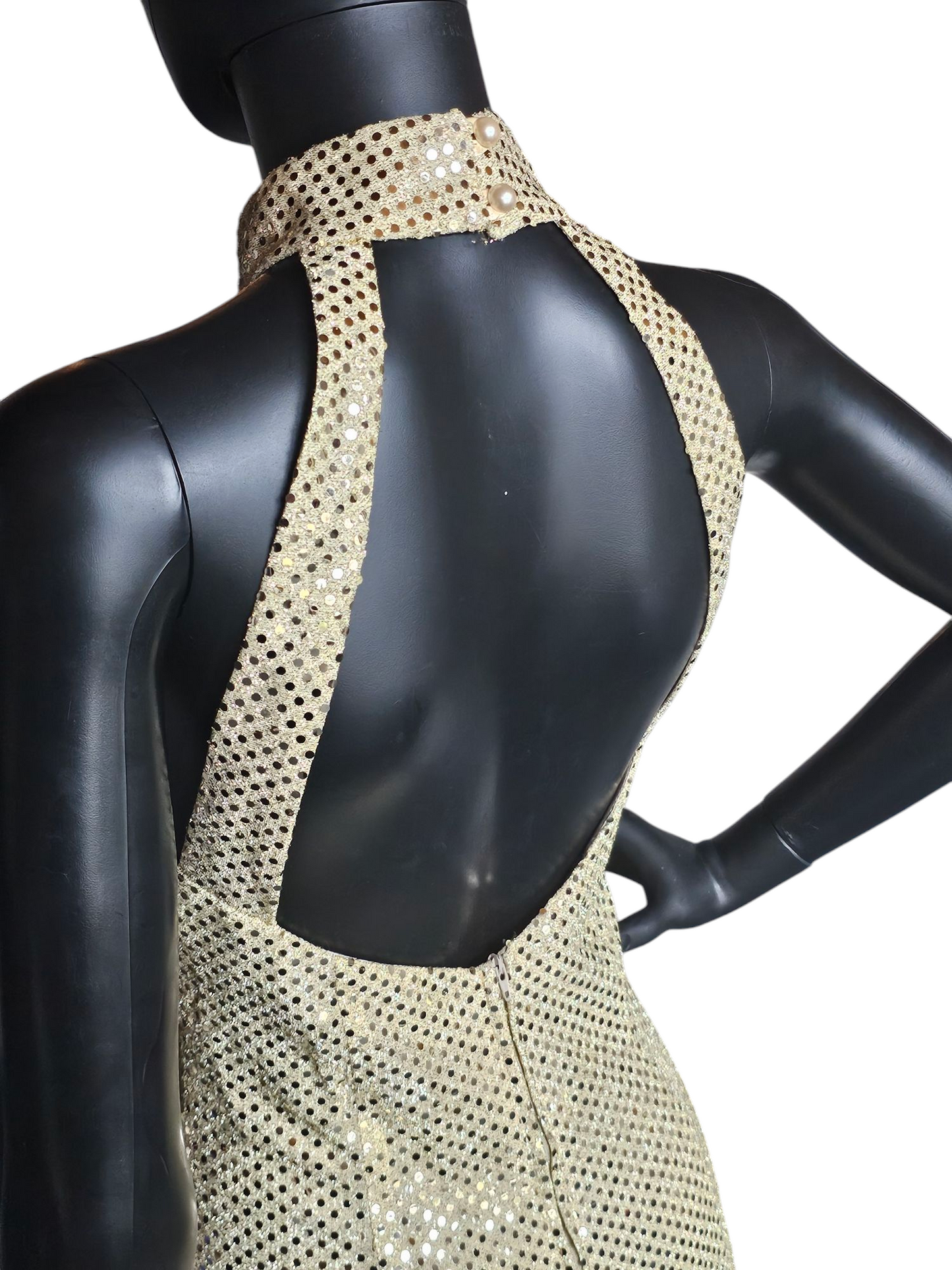 Vintage Gold Sequin Halter Sheath