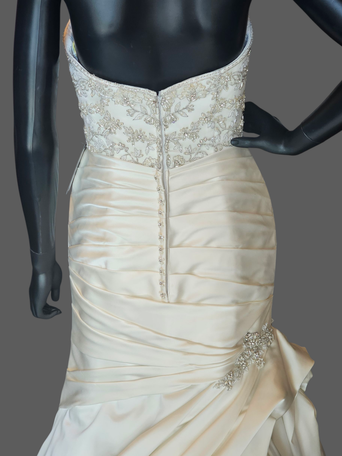 Ivory Silky Satin Side Sweep Fit/Flare Wedding Gown - Casablanca