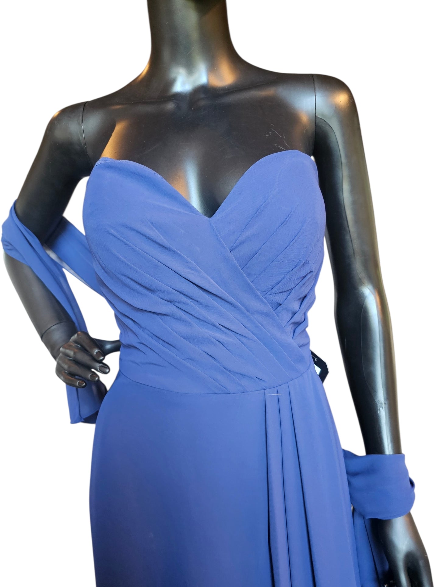 Sapphire Chiffon Sweetheart Side Ruched A-Line W/Shawl Maxi Formal Dress - Mori Lee