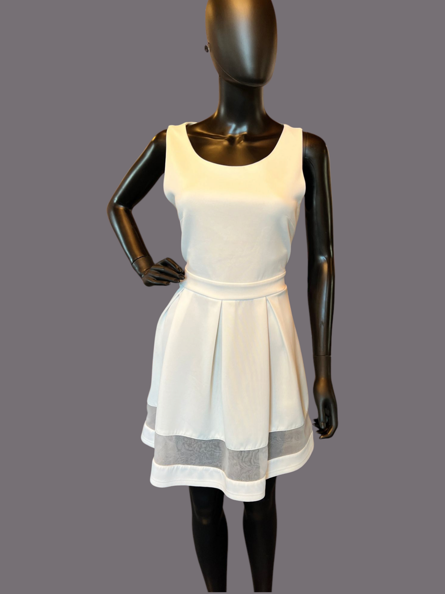 White Satin Pleated Full Skirt Cocktail Dress