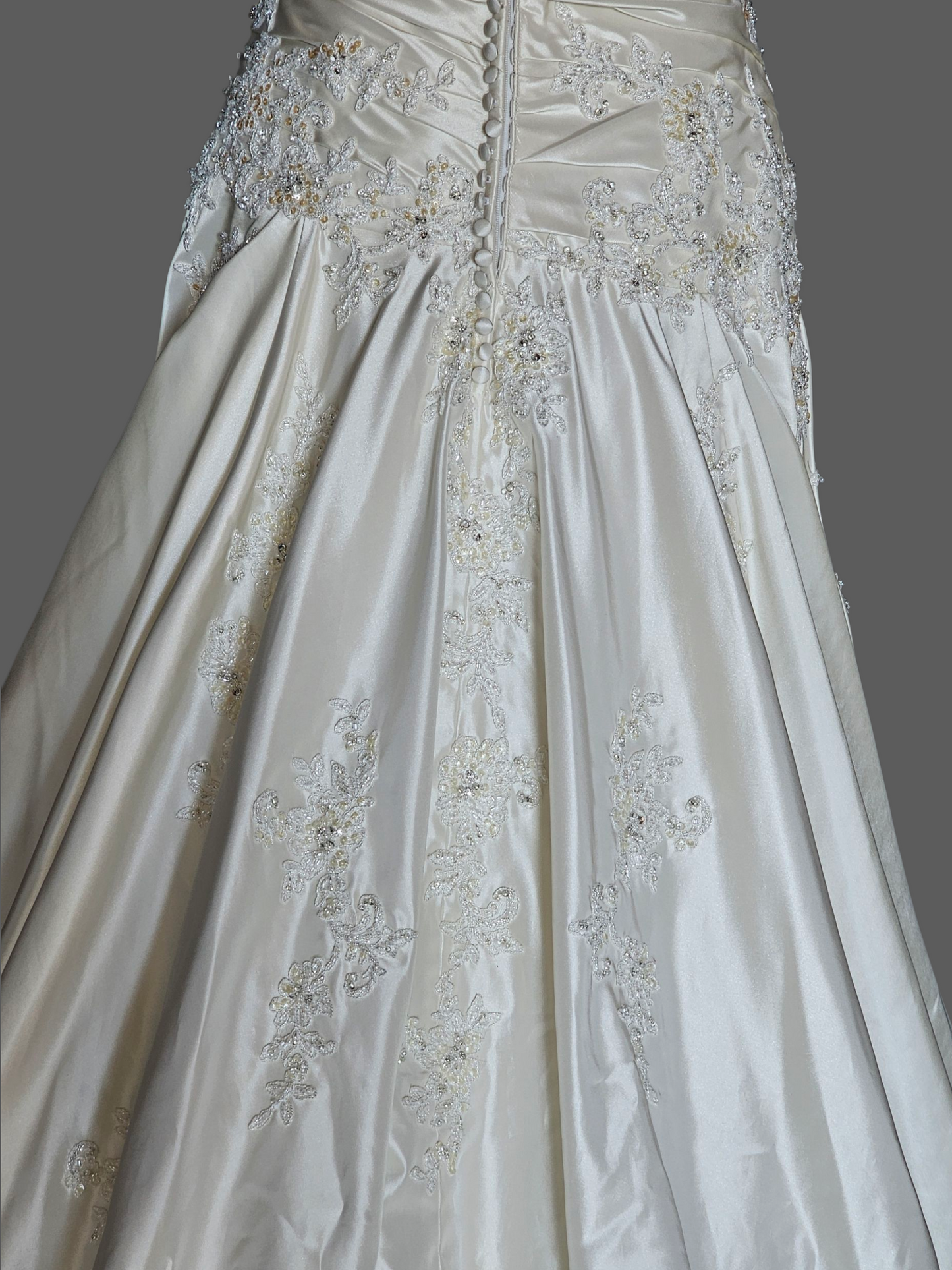 Ivory Taffeta Lace Embellish Wedding Gown - Blue