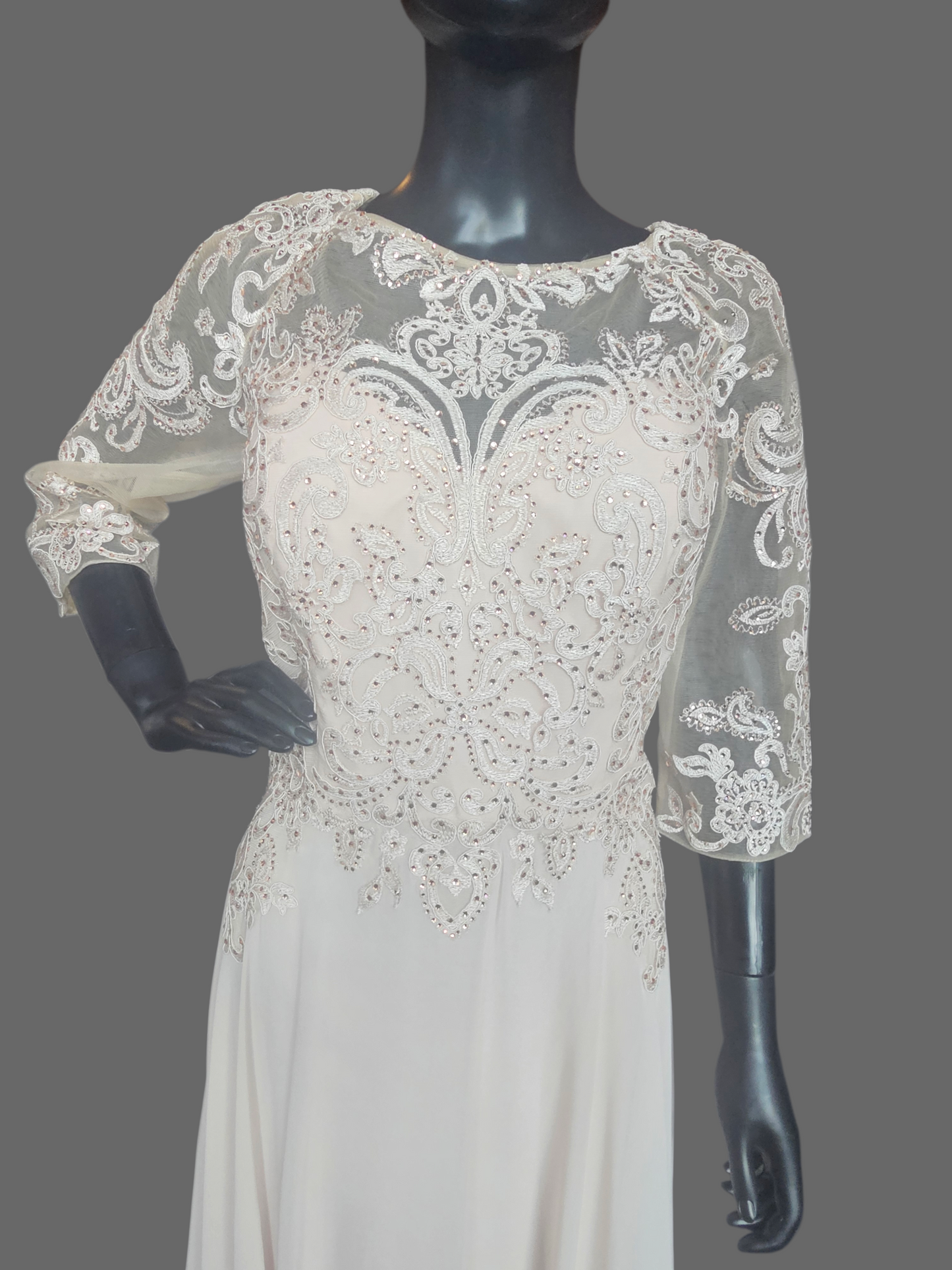 Champ/Gold 3/4 Sleeve Formal Dress - MGNY