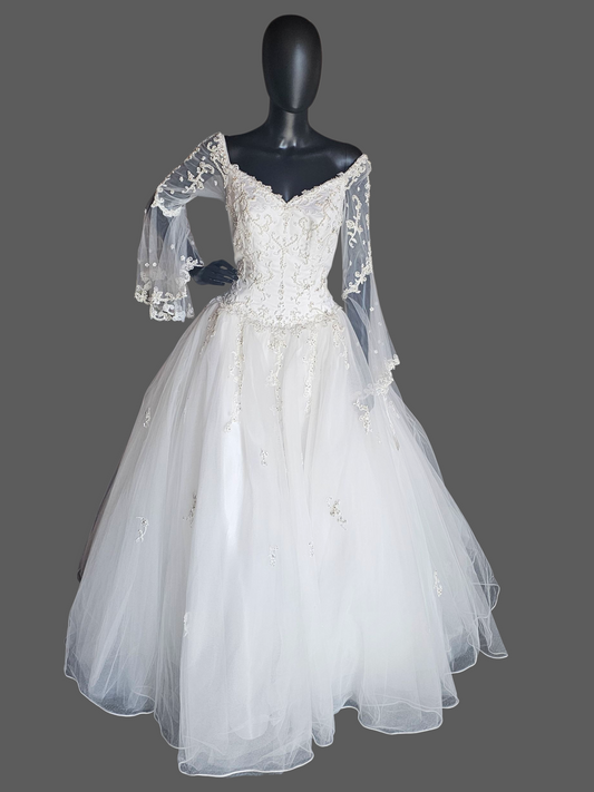 Vintage Off Shoulder Renaissance Sleeve Wedding Ball Gown - Mori Lee