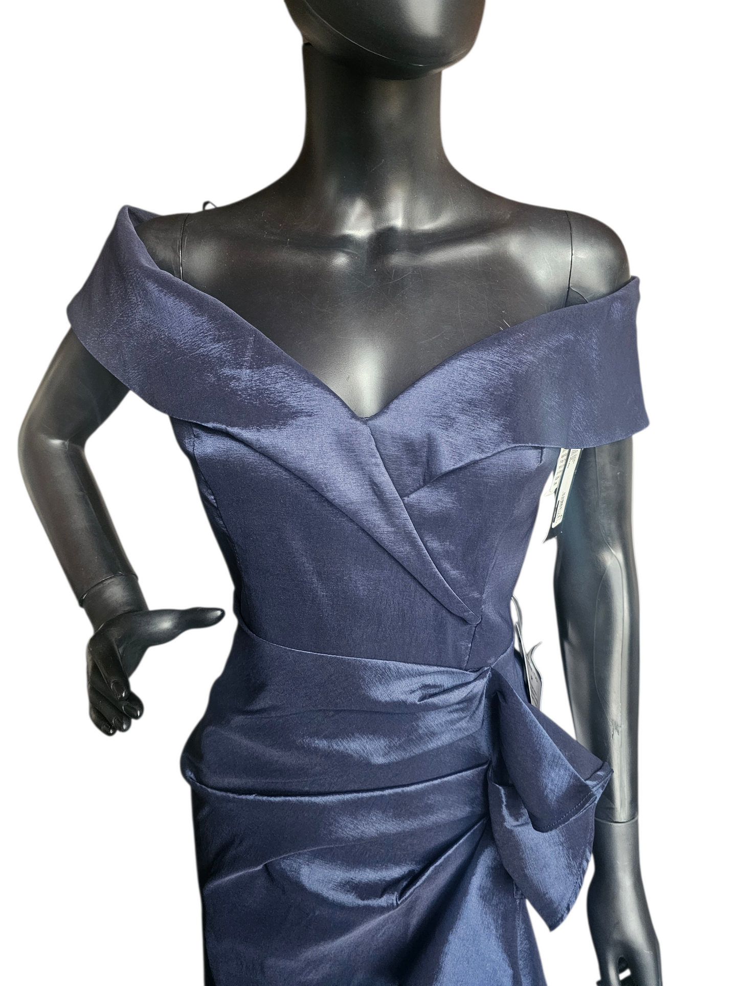 Navy Taffeta Off Shoulder Formal Dress Petite - Xscape