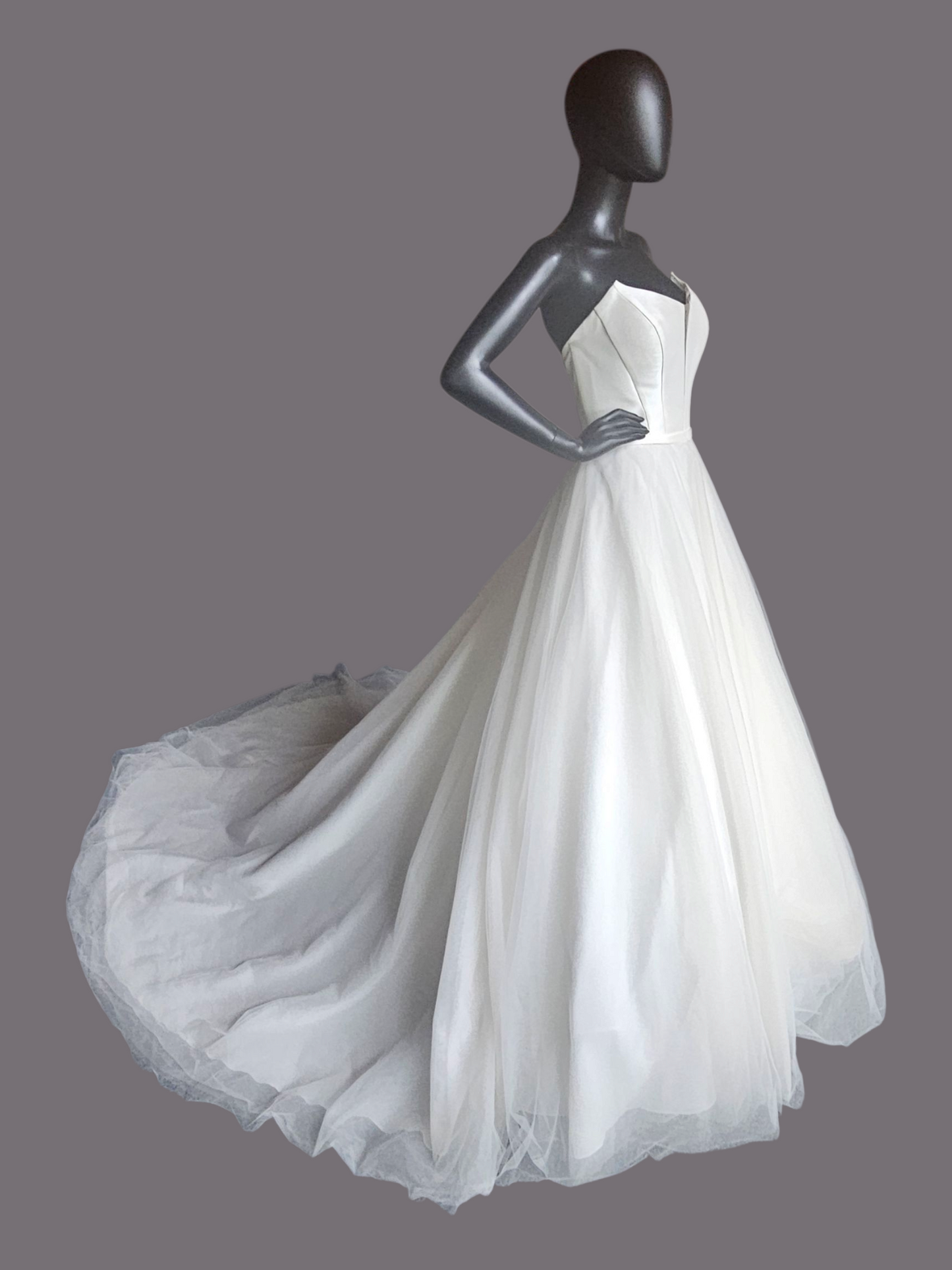 A-Line Fitted Bodice Cateye Plunge Wedding Gown - Amy & Eve