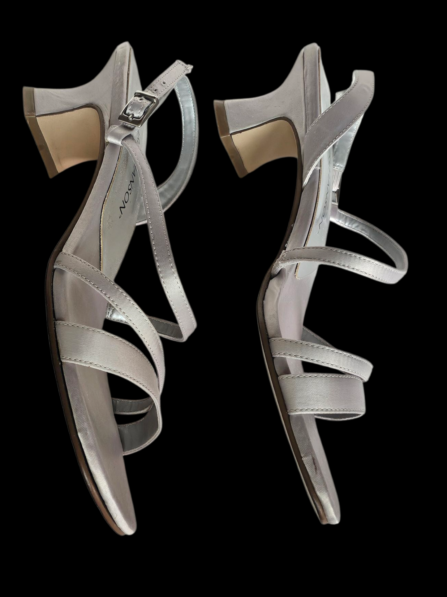 Silver Satin Strappy Sandal Kitten Heel