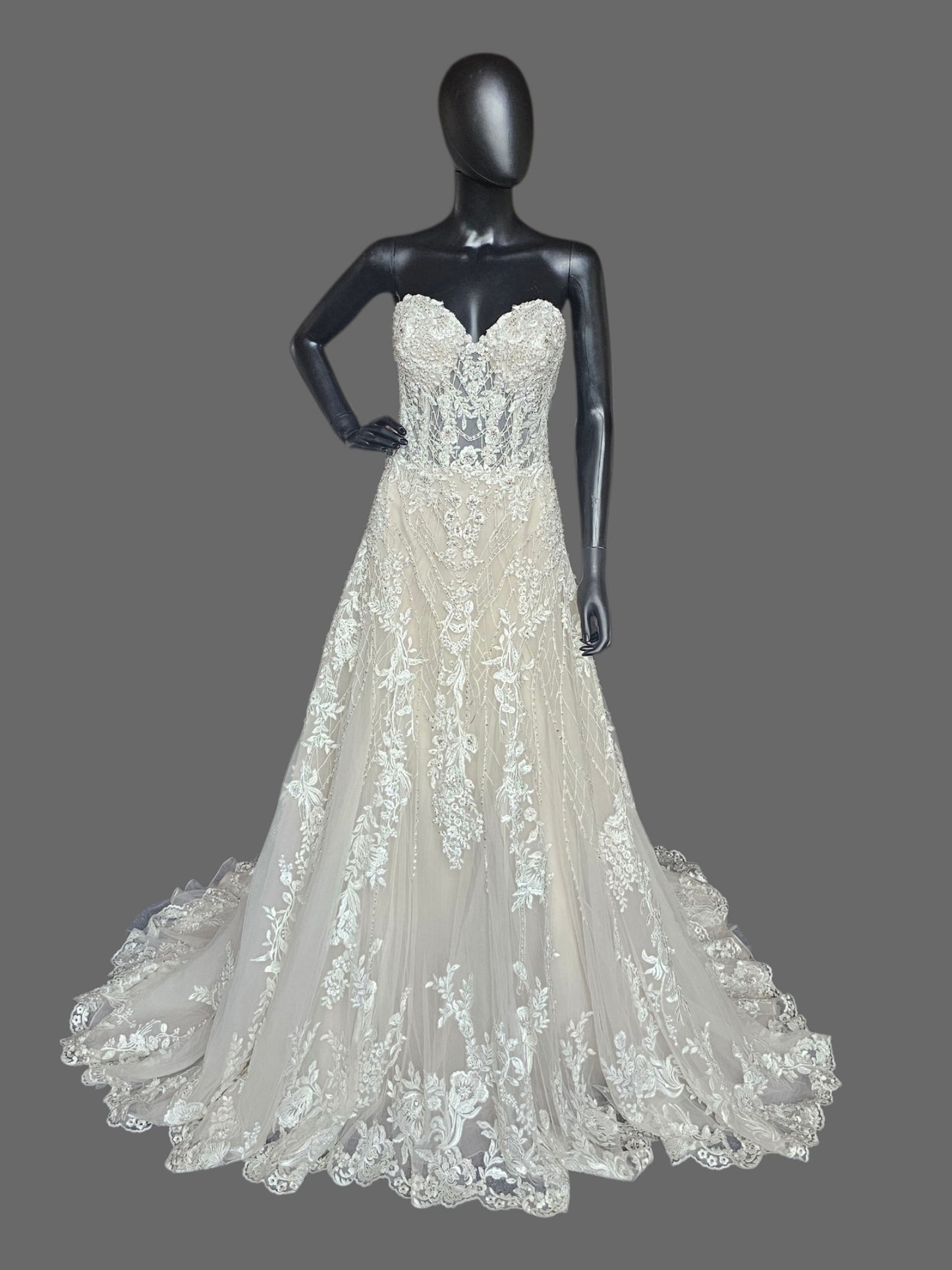 Strapless Sweetheart Illusion Bodice Beaded Fit/Flare Wedding Gown - Beloved