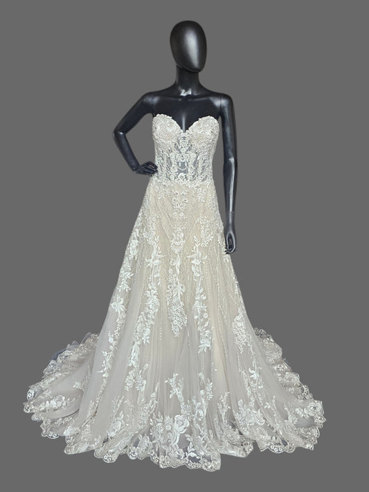 Strapless Sweetheart Illusion Bodice Beaded Fit/Flare Wedding Gown - Beloved