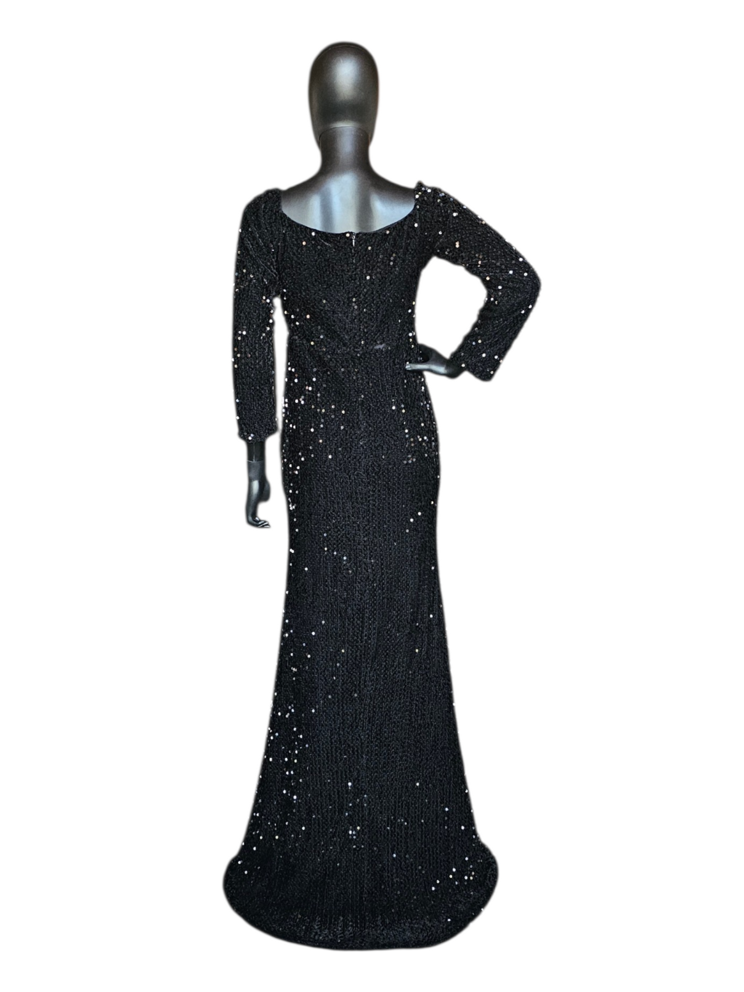 Black Sequin Fitted 3/4 Sleeve Plunge Slit Formal/Prom Dress  - Miss Ord