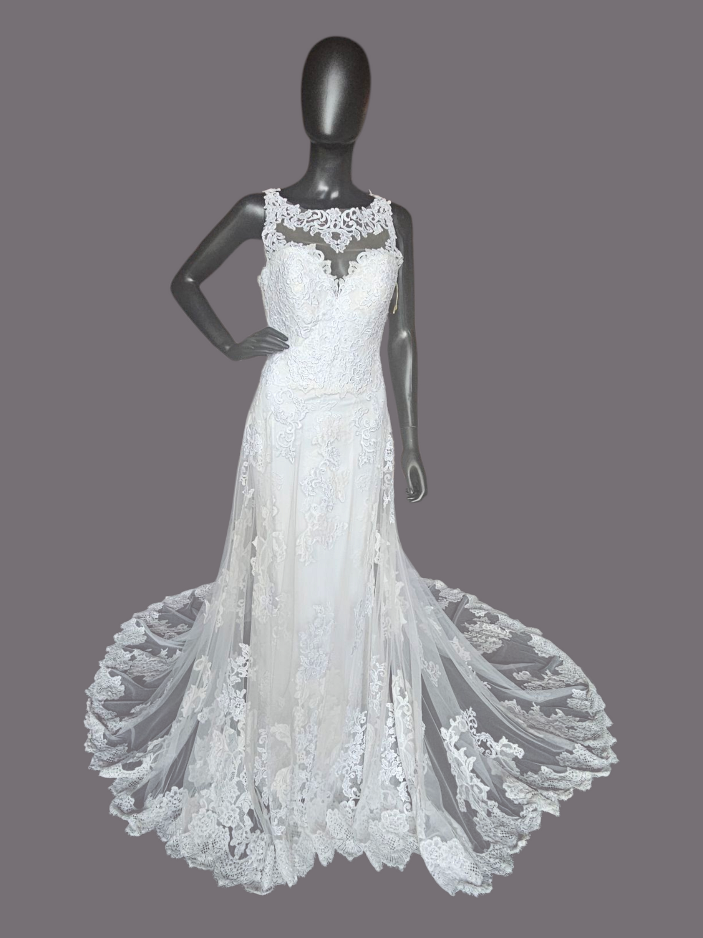 White Lace Illusion Bodice Open Back Wedding Gown - Morilee Madeline Gardner