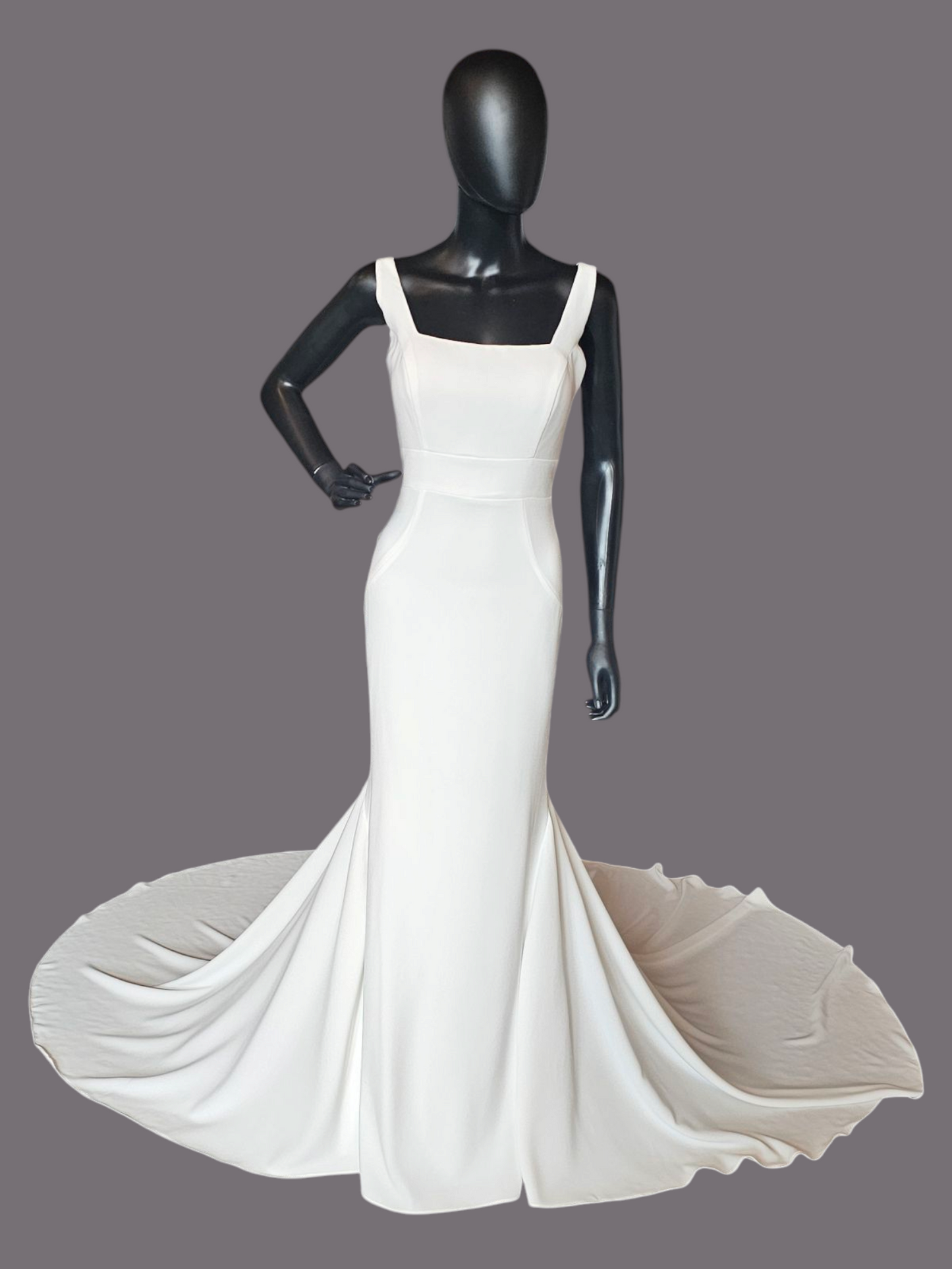 Ivory Crepe Fit/Flare Square Neck Wedding Gown - Mori Lee