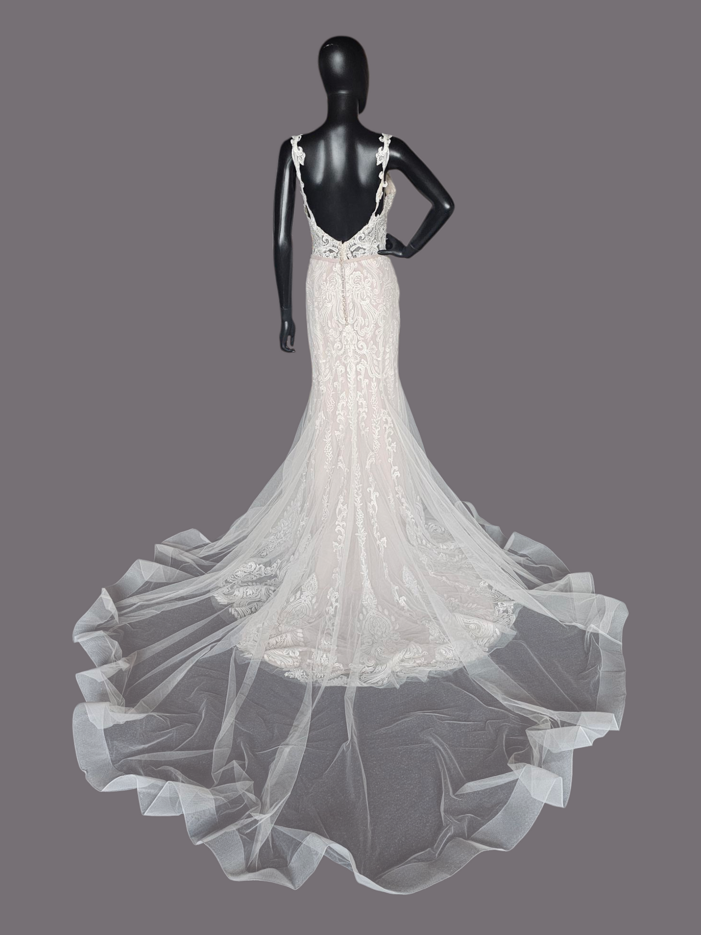 Ivory/Cappuccino Lace Applique Fit and Flare - Mori Lee