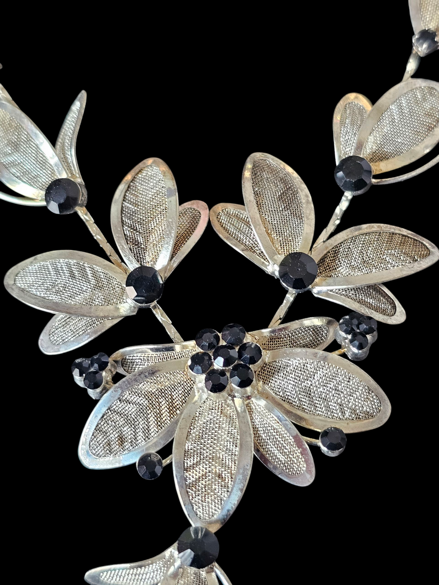 Silver/Black Crystal Mesh Leaf 3-Piece Jewelry Set