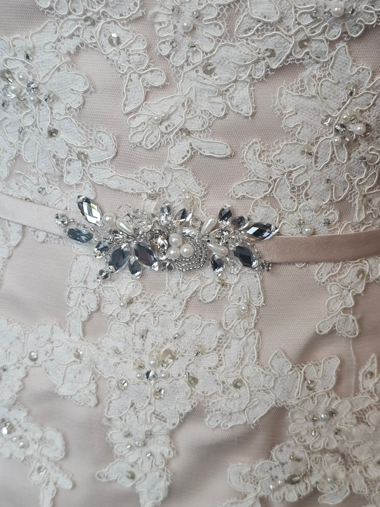 Rose/Iv Lace Belted Sweetheart Straight Wedding Gown - Private Label