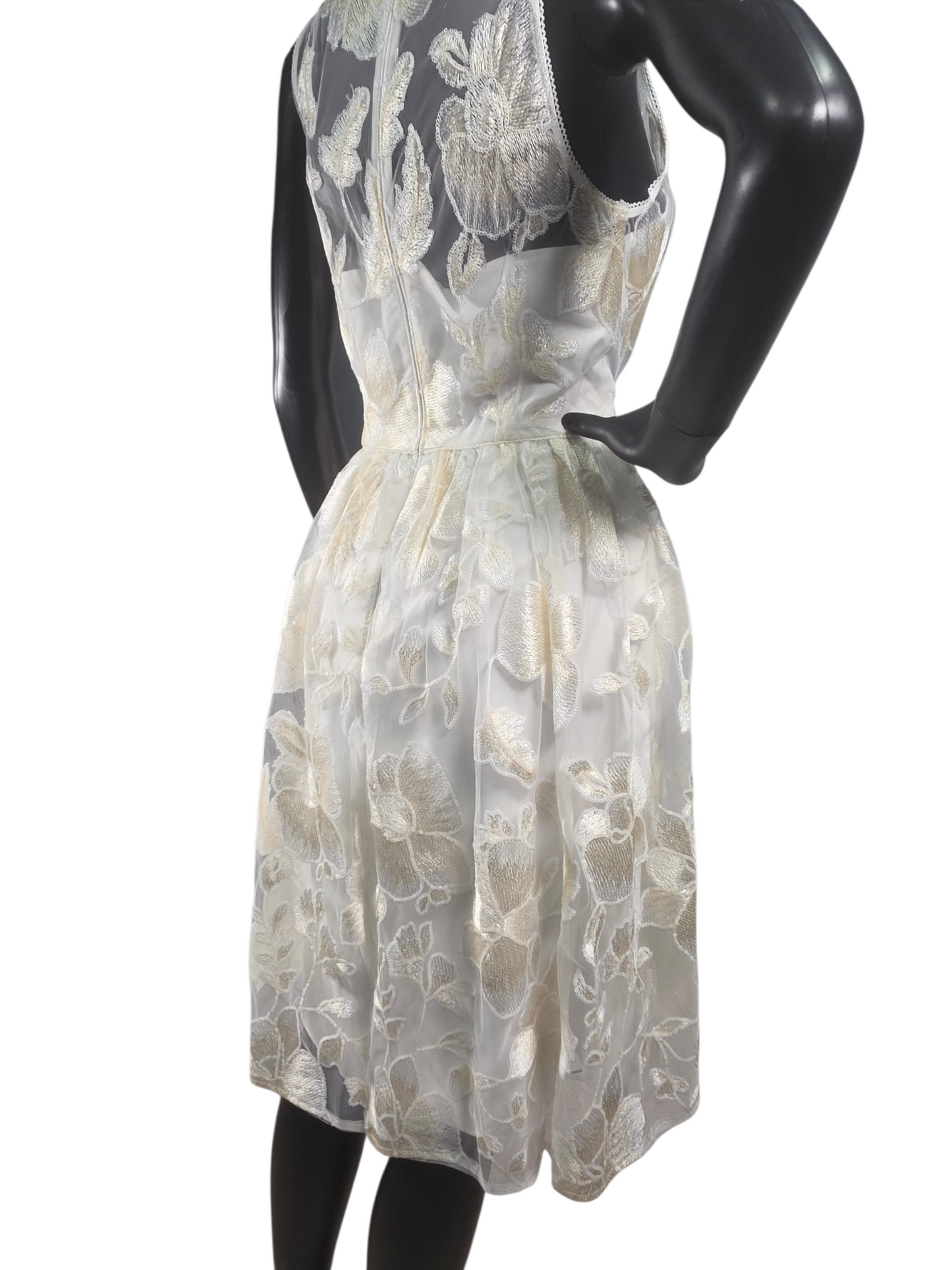 Ivory/Blush Floral Embroidered A-Line Knee Length Illusion Back & Top - Adrianna Papell