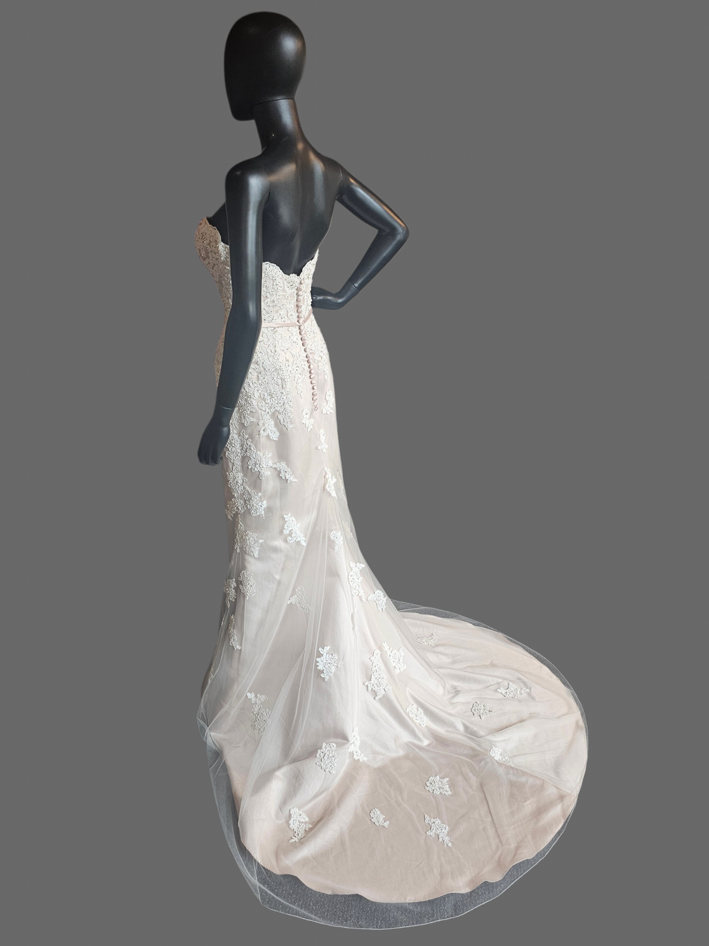 Rose/Iv Lace Belted Sweetheart Straight Wedding Gown - Private Label