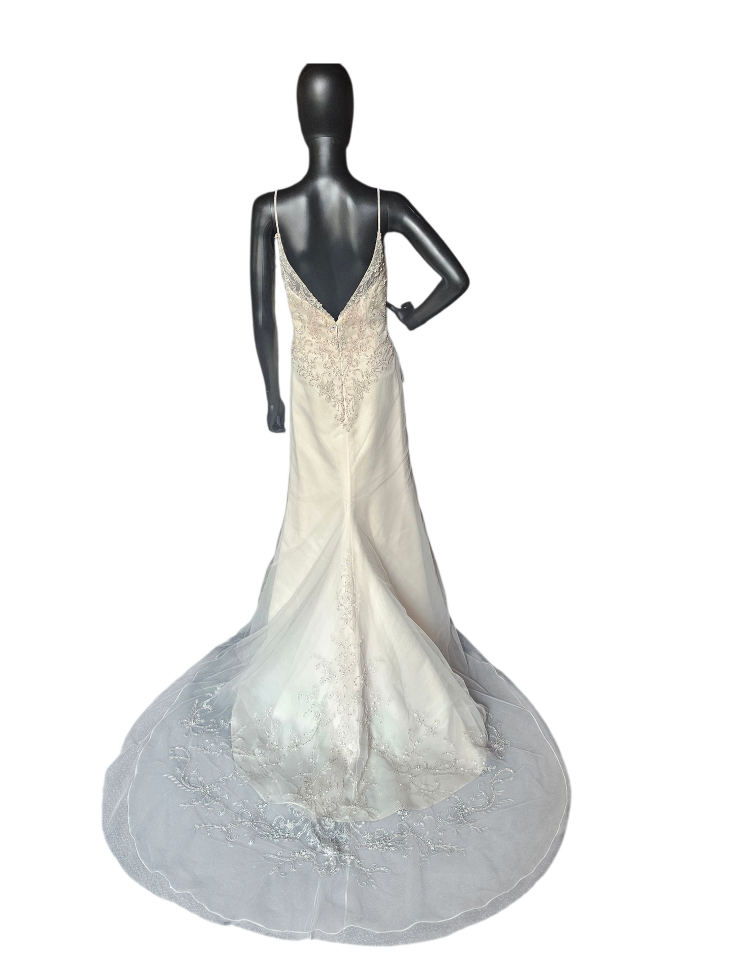 Champagne/Rose Gold Spaghetti Strap A-Line Wedding Gown - Beloved