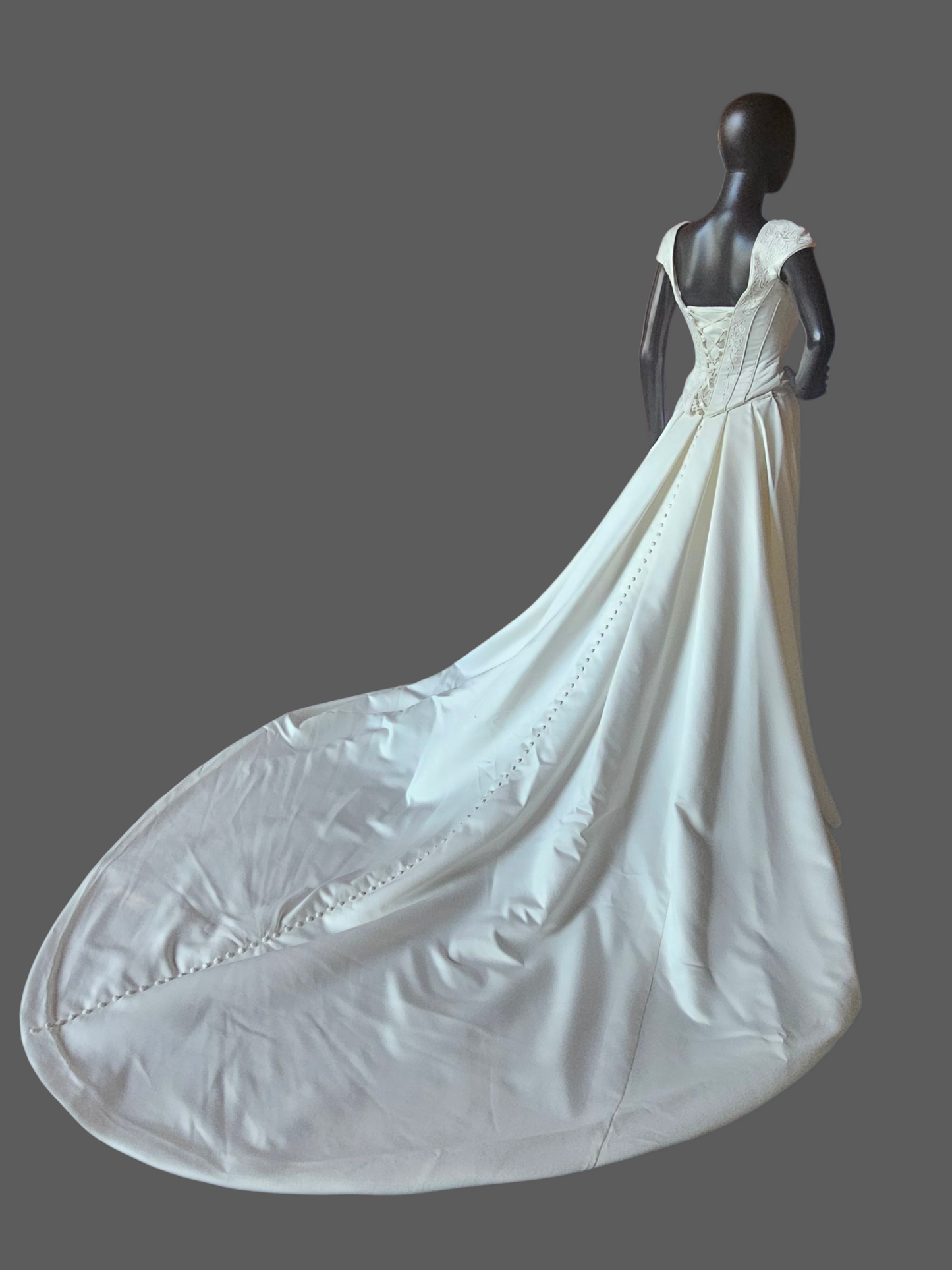 Fitted Cap Sleeve Basque Waist 3 Piece Wedding Gown - Detatchable Train