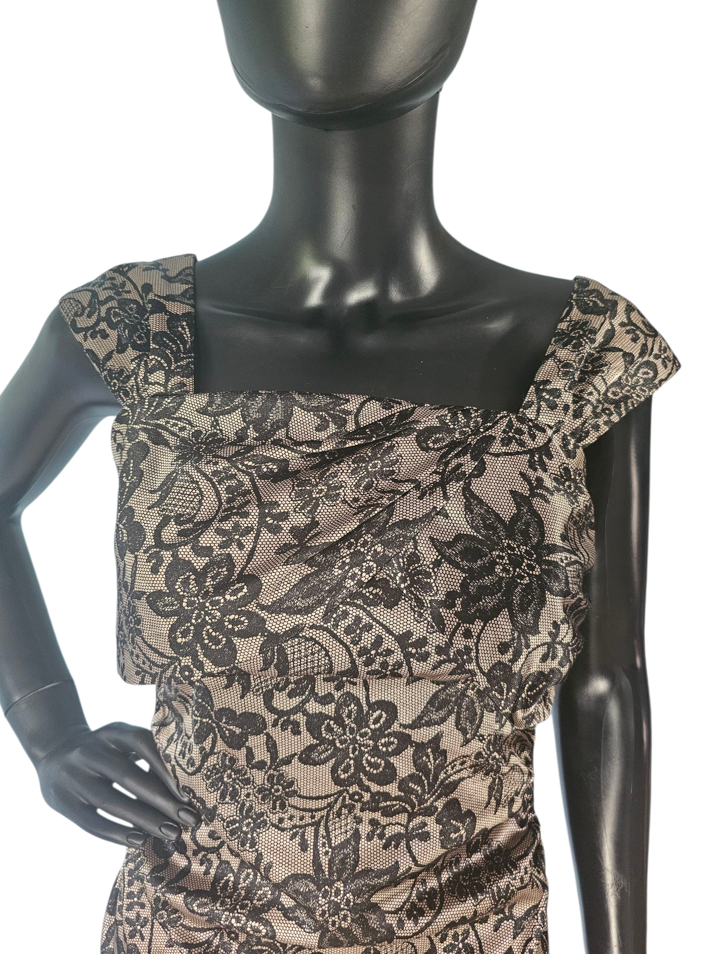 Silky Satin Lace Print Sheath Dress - Maggie London