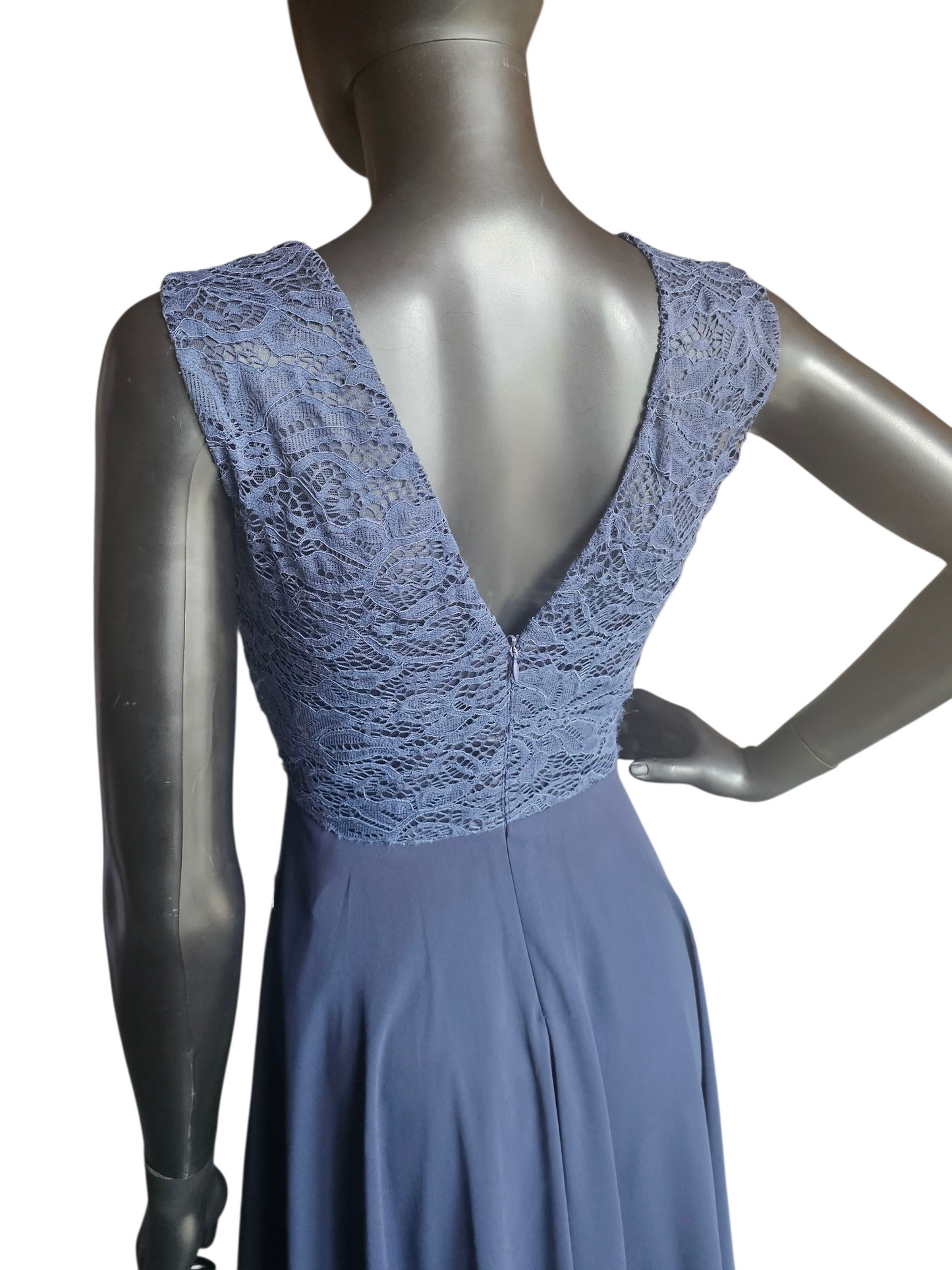 Navy Lace/Chiffon High/Low Dress