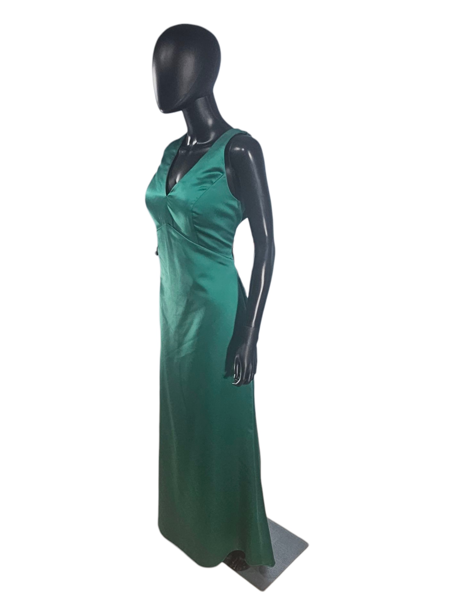 Emerald Satin V-Neck Fit/Flare Formal Dress - Da Vinci