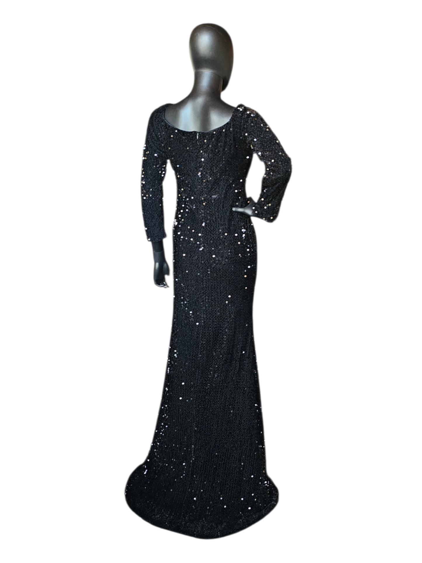 Black Sequin Fitted 3/4 Sleeve Plunge Slit Formal/Prom Dress  - Miss Ord