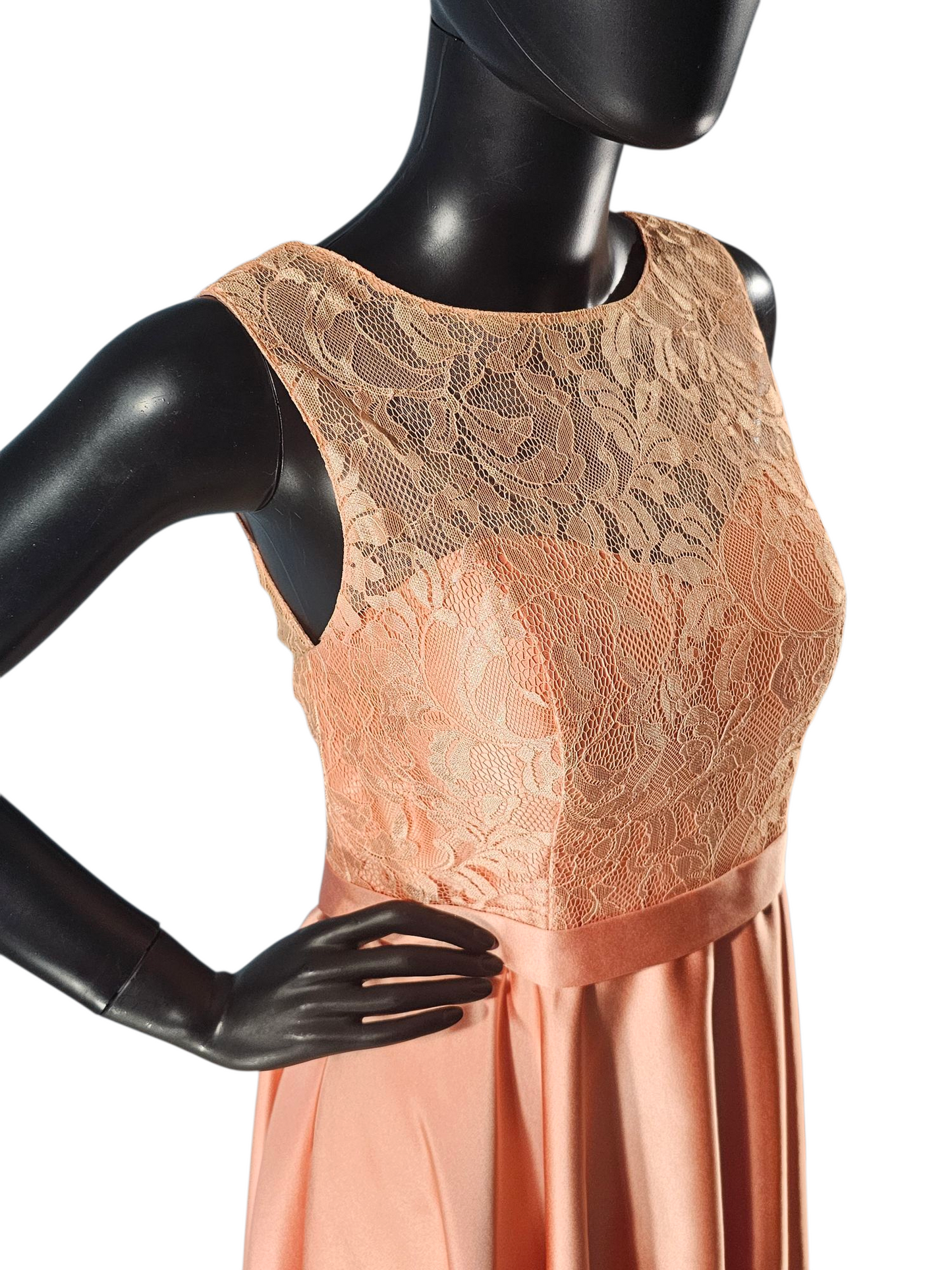 Peach Satin Lace Bodice Cocktail Dress - JJs House