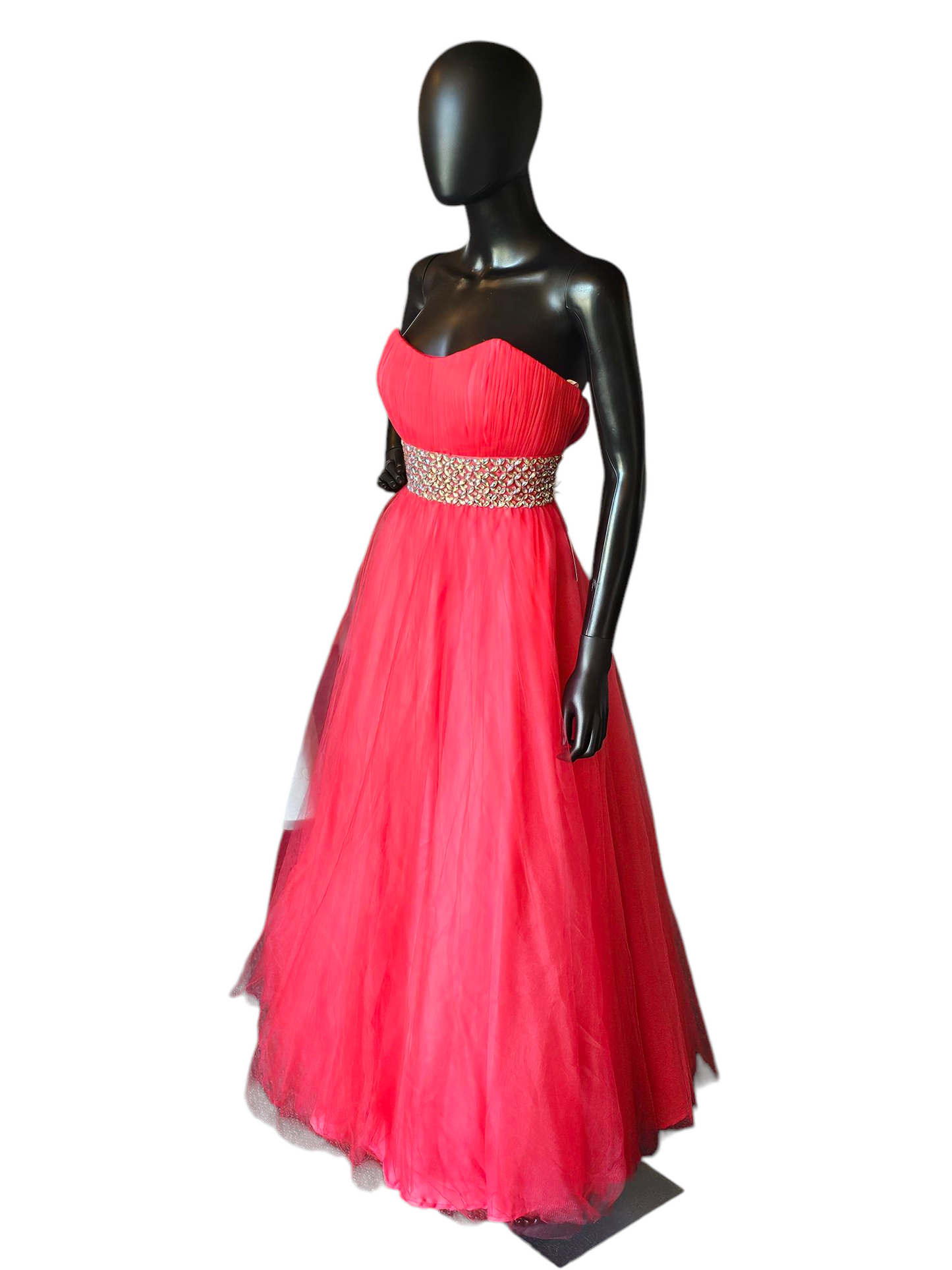 Pink/Coral Tulle Crystal A-line Formal Gown