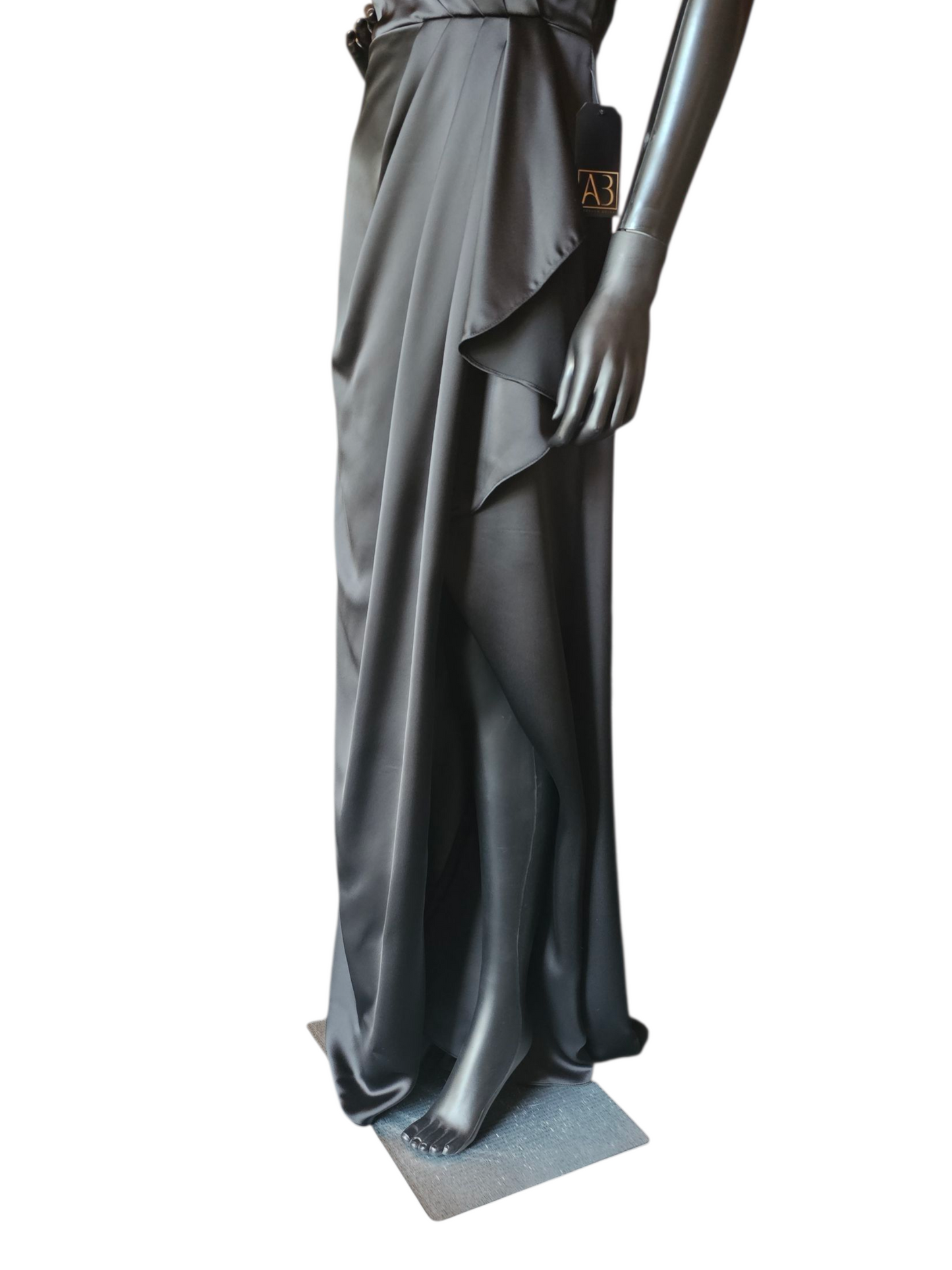 Black Silky Satin One Shoulder Formal/Bridesmaid/Morthers Maxi Dress - Mori Lee