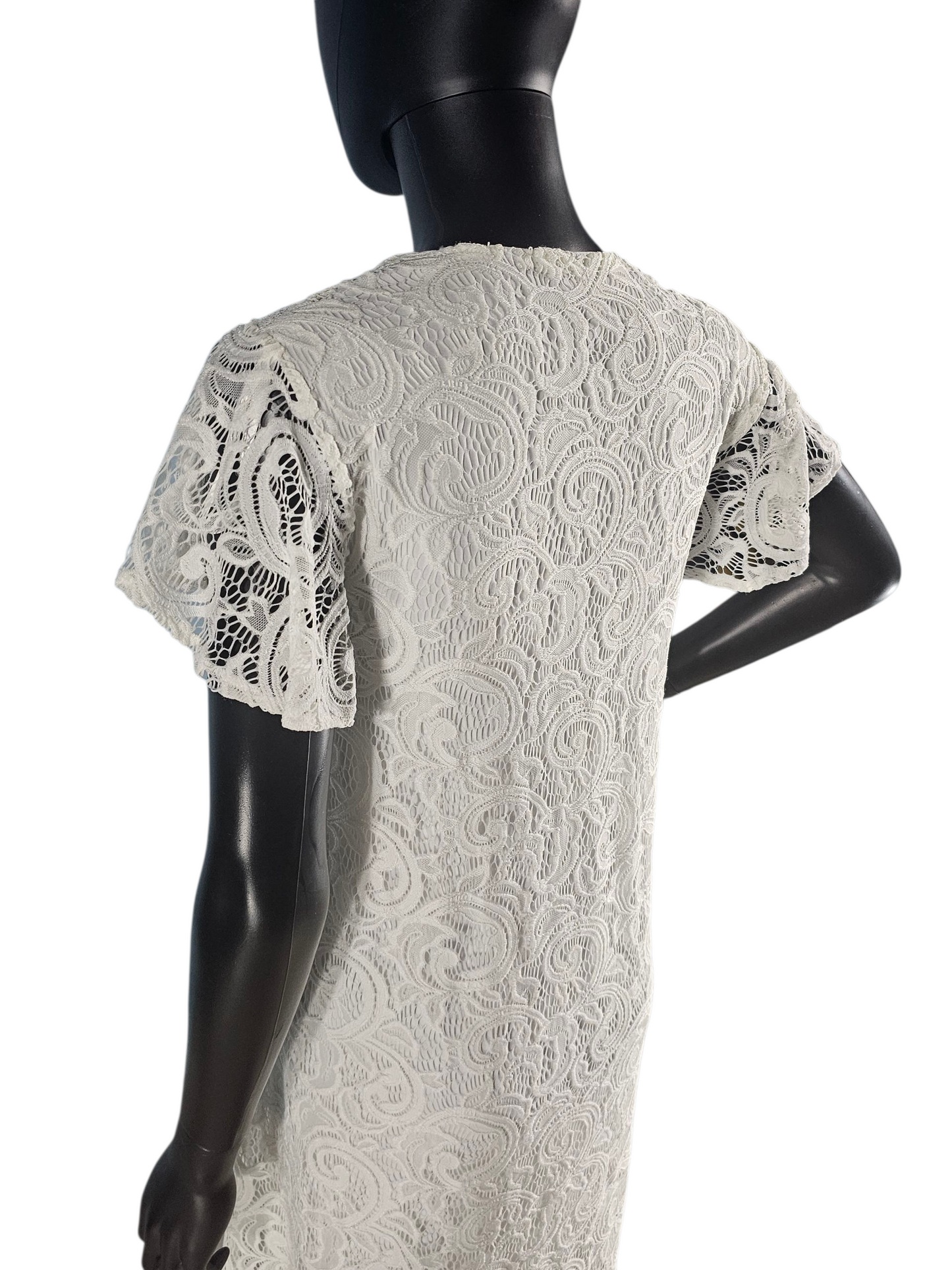 White Lace V-Neck Flutter Sleeve - Dana Buchman