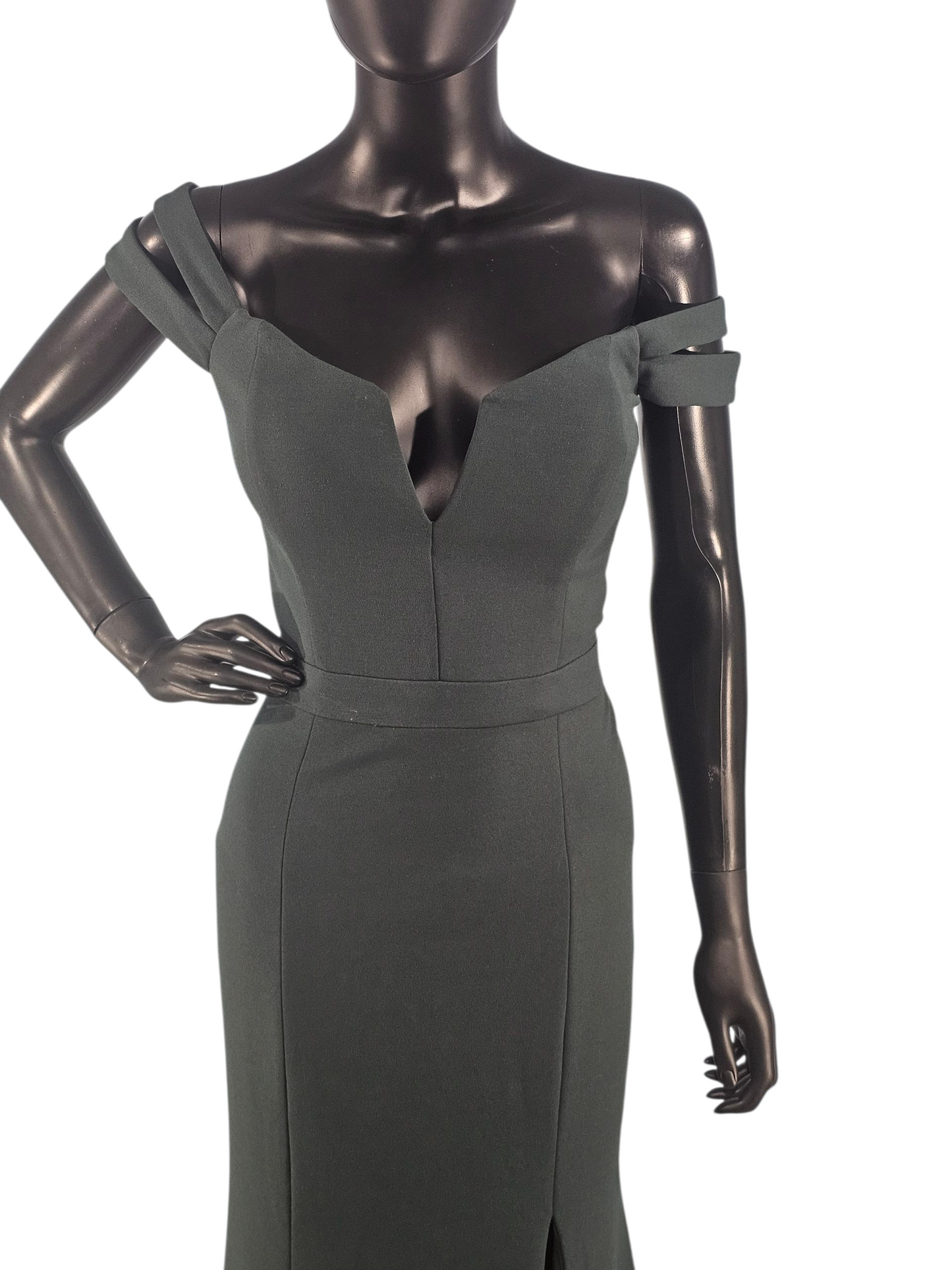 Fit/Flare Evergreen Crepe Full Length Formal Dress - Bill Levkoff