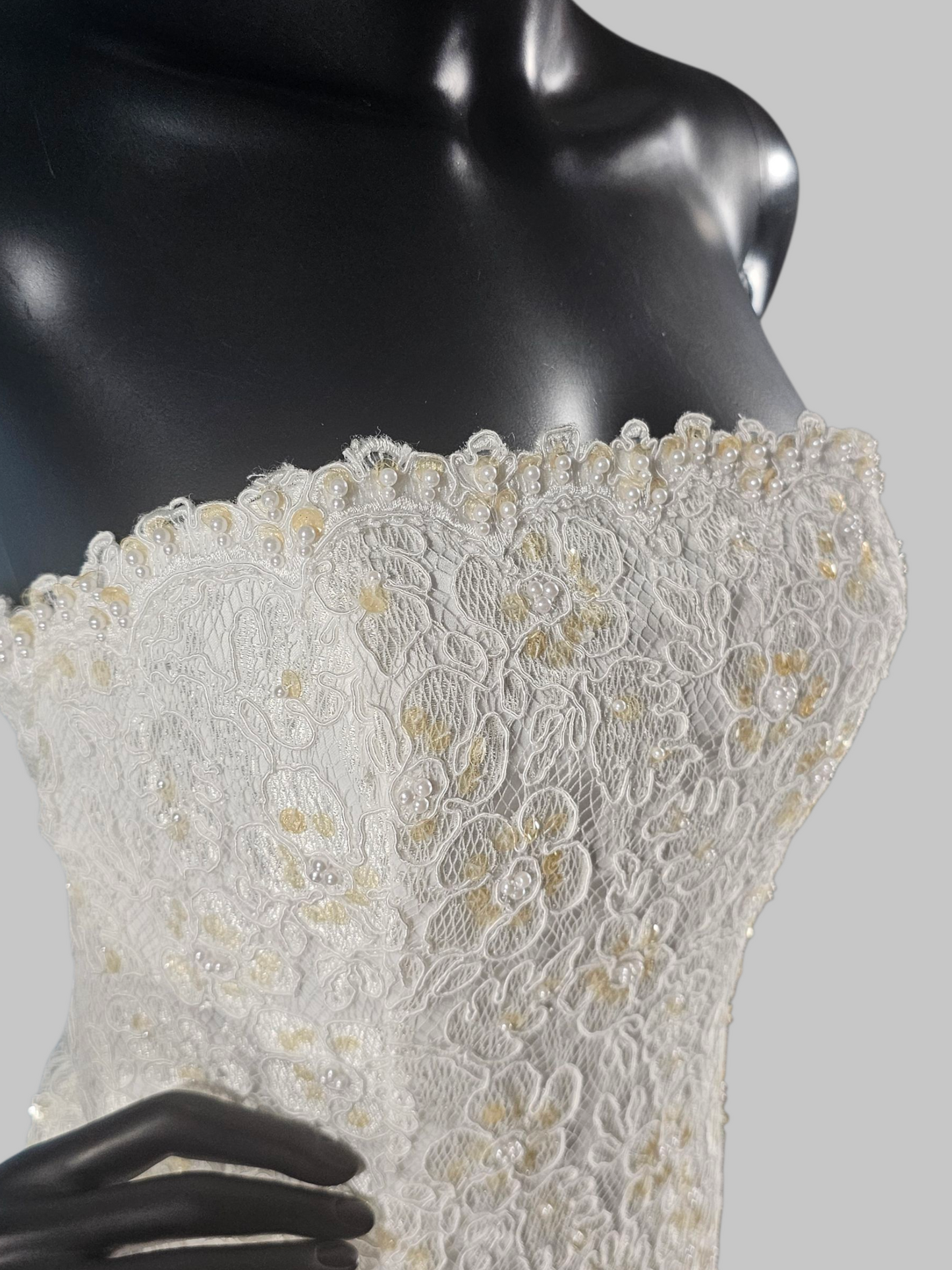 Short White Embellished Lace Wedding Gown