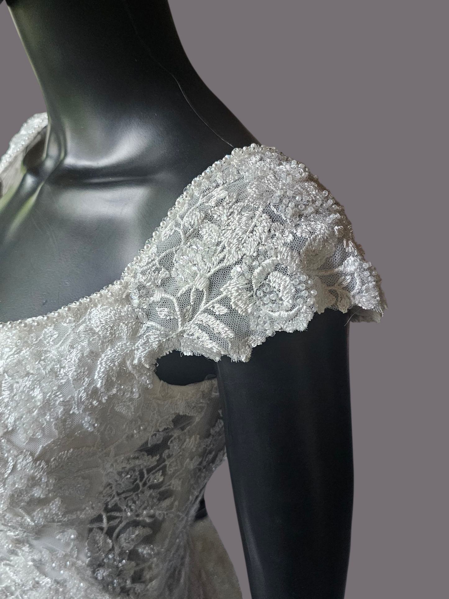 Ivory Crepe Fitted Cap Sleeve Wedding Gown - Mori Lee