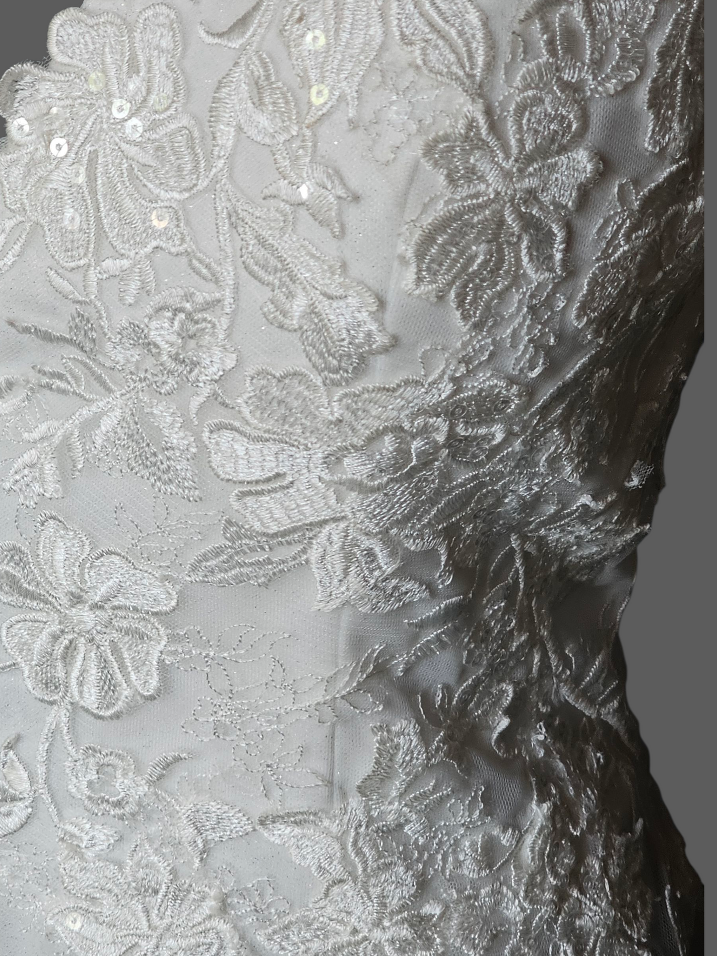 V-Neck Lace Applique Illusion Bodice A Line Wedding Gown - Petite