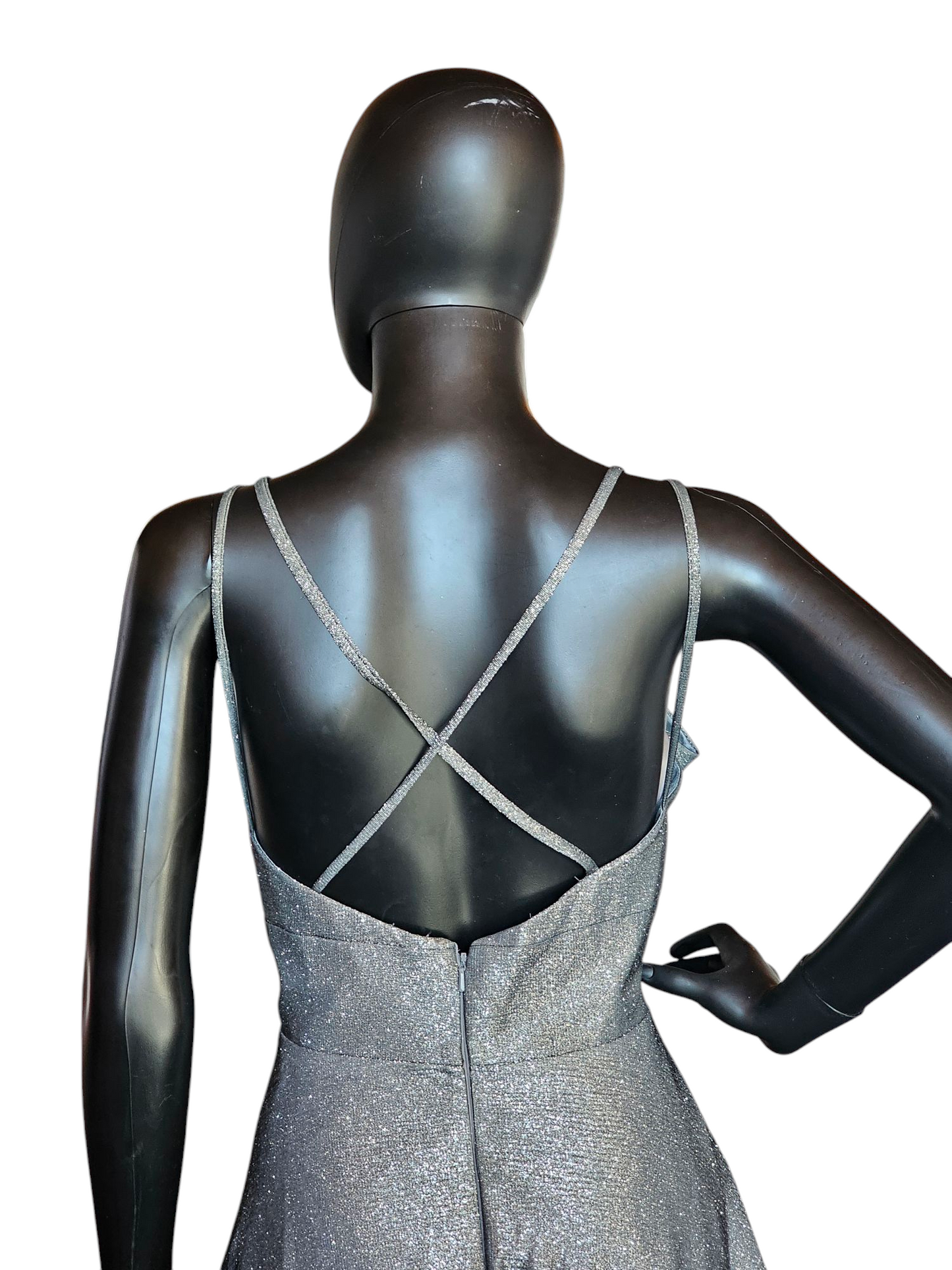 Silver Sparkle V-Neck A-Line Formal Gown - Ediths