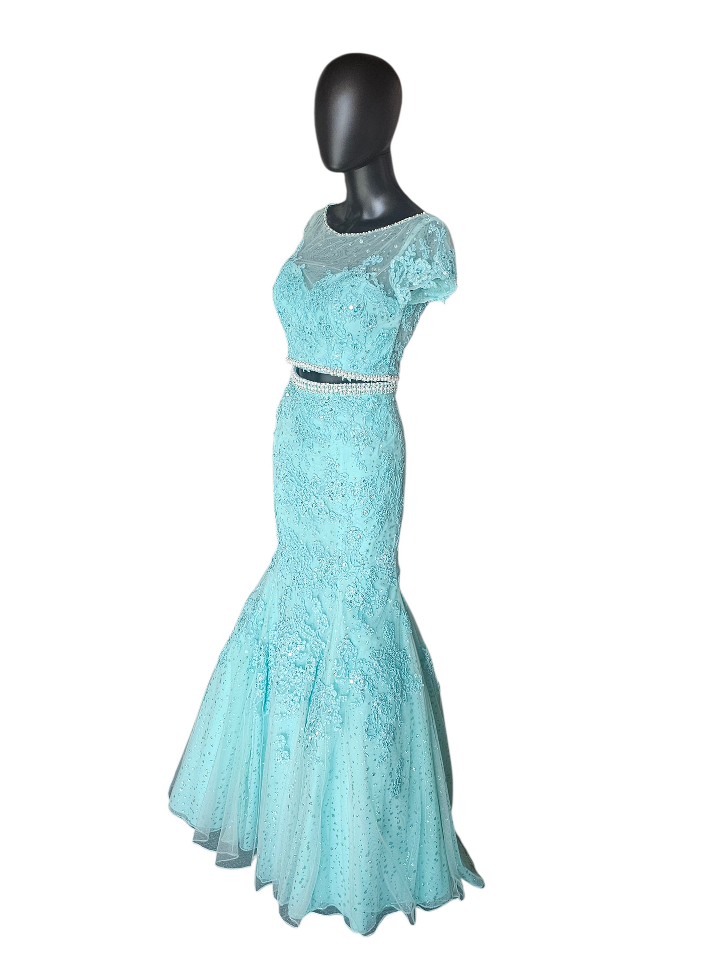 2 Piece Turquoise Fit/Flare Prom/Party Dress - Mori Lee