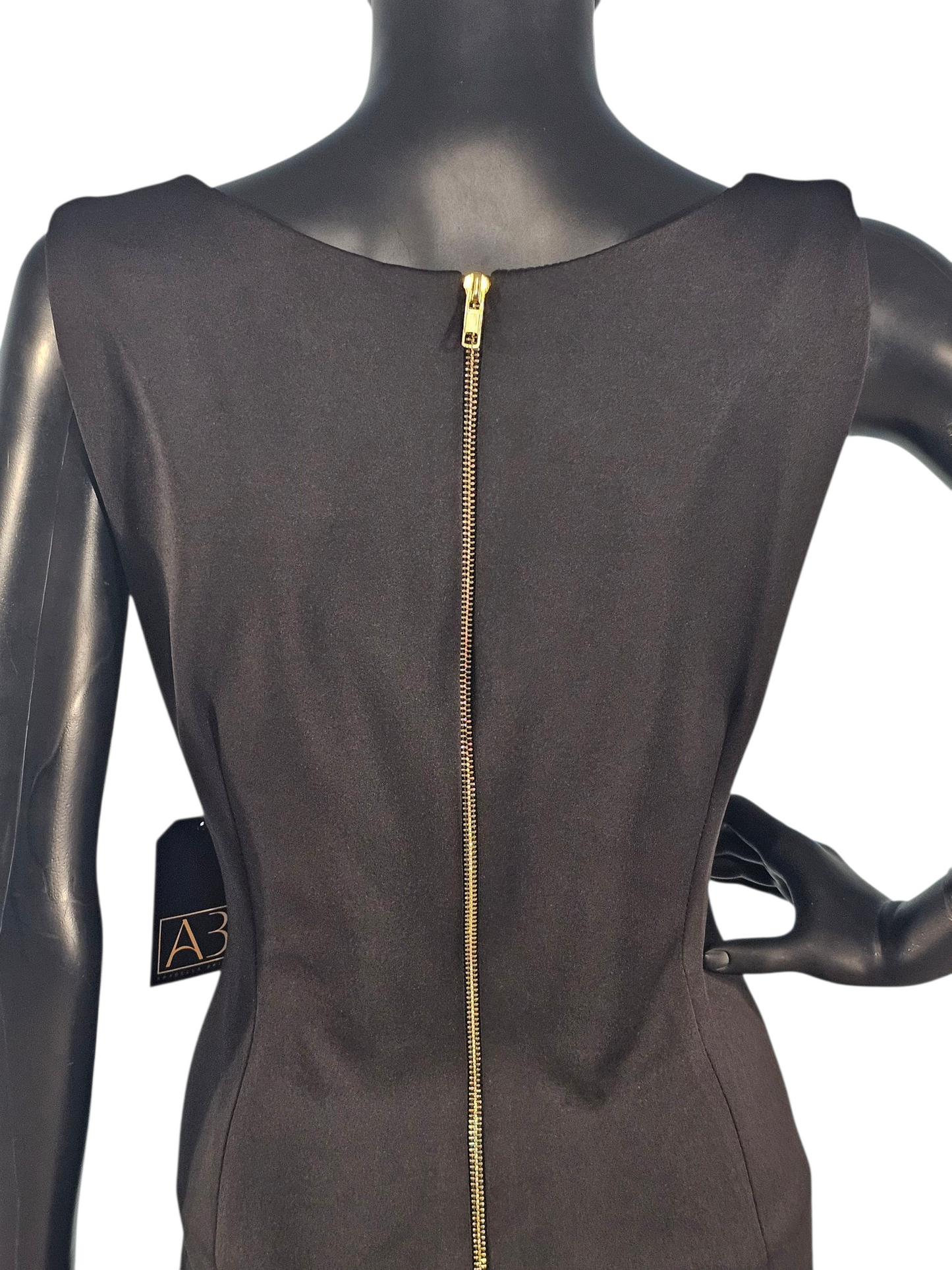 Black/Camel Asymmetrical Sheath Stretch Neoprene Dress - R&M Richards