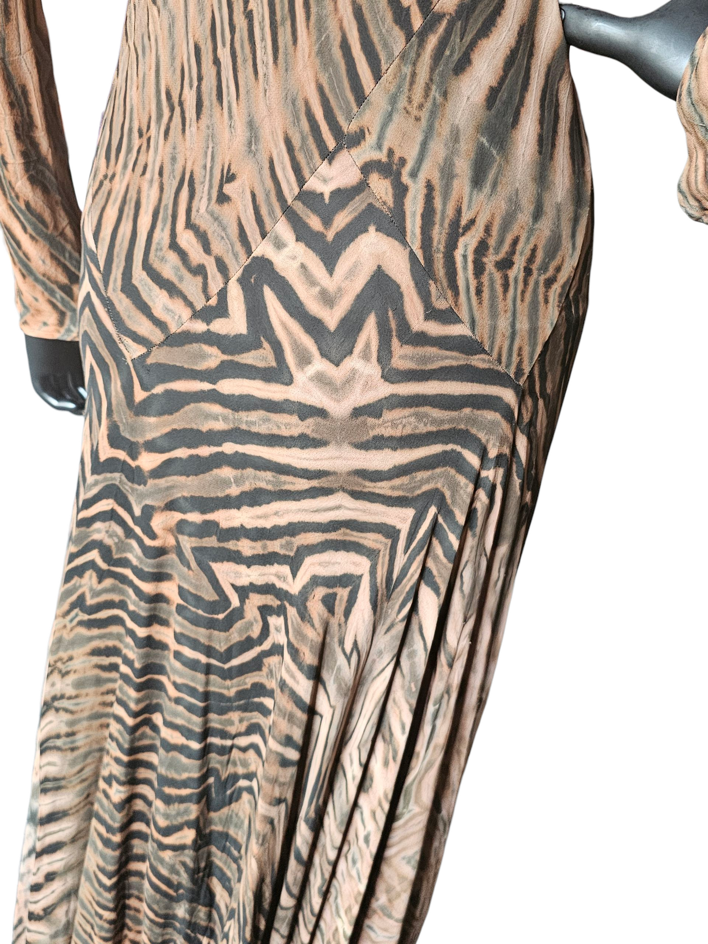 Brown/Black Shibori Silk Hand Dyed Bias Cut Maxi Swing Dress - Carter + Teri