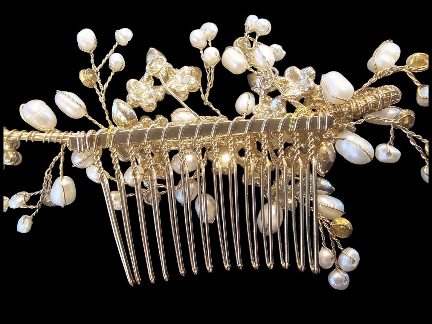 Gold Freshwater Pearl/Moonstone Hair Comb