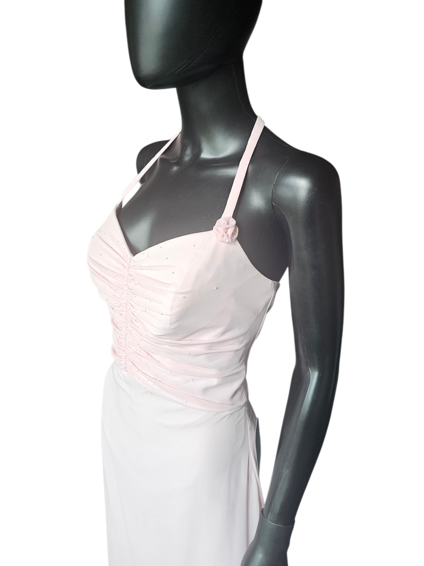 Petal Pink Chiffon Shirred Halter Party/Cocktail Midi Dress NWOT- Mori Lee